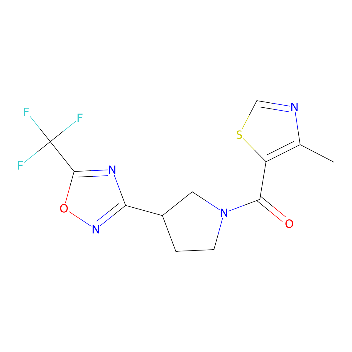 (4-Methylthiazol-5-yl)(3-(5-(trifluoromethyl)-1,2,4-oxadiazol-3-yl)pyrrolidin-1-yl)methanone molecular structure, CAS 2034352-40-2