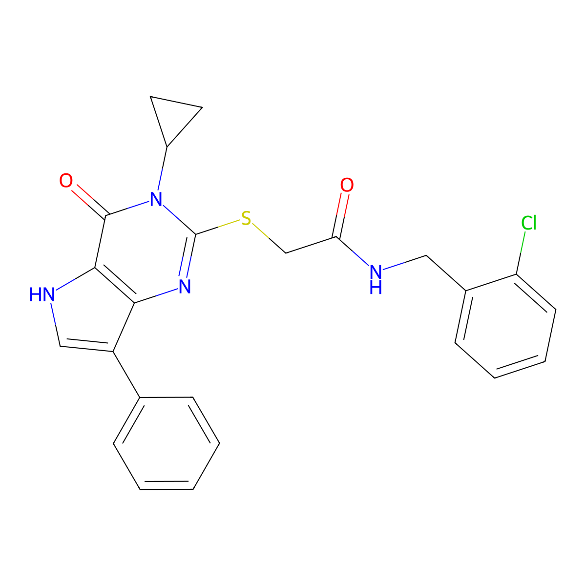 N-(2-chlorobenzyl)-2-((3-cyclopropyl-4-oxo-7-phenyl-4,5-dihydro-3H-pyrrolo[3,2-d]pyrimidin-2-yl)thio)acetamide molecular structure, CAS 2034352-41-3