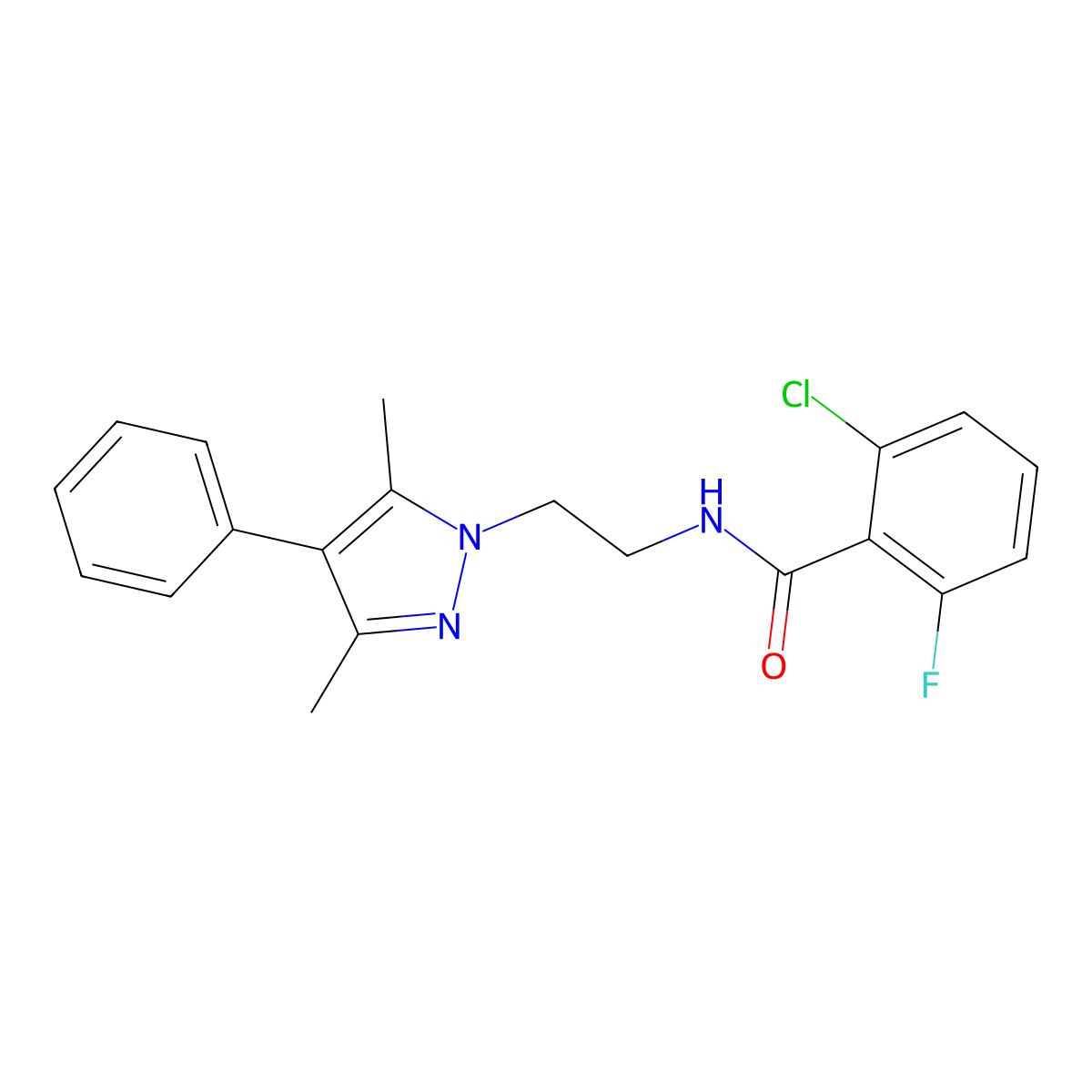 2-chloro-N-(2-(3,5-dimethyl-4-phenyl-1H-pyrazol-1-yl)ethyl)-6-fluorobenzamide molecular structure, CAS 2034352-43-5