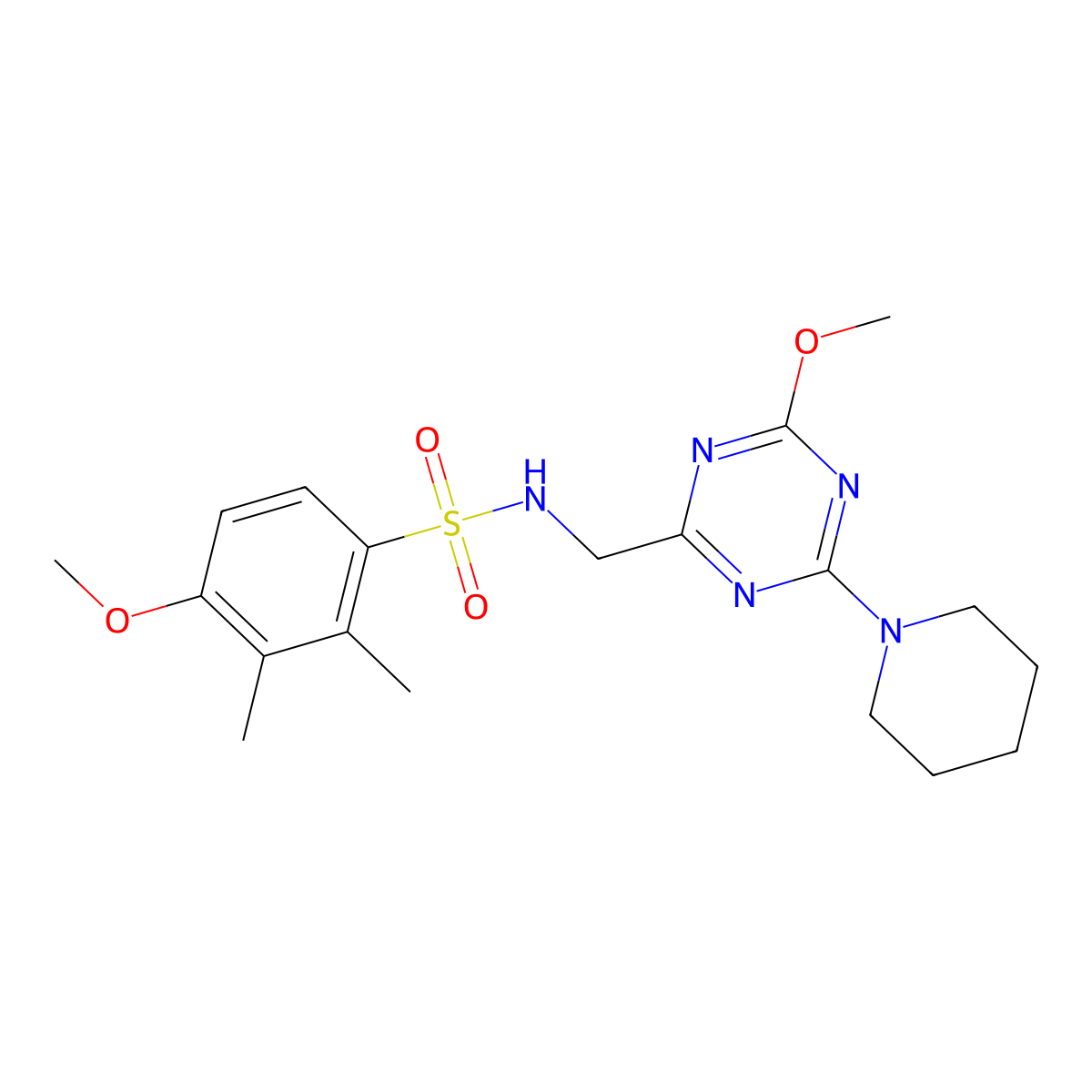 4-methoxy-N-((4-methoxy-6-(piperidin-1-yl)-1,3,5-triazin-2-yl)methyl)-2,3-dimethylbenzenesulfonamide molecular structure, CAS 2034352-49-1