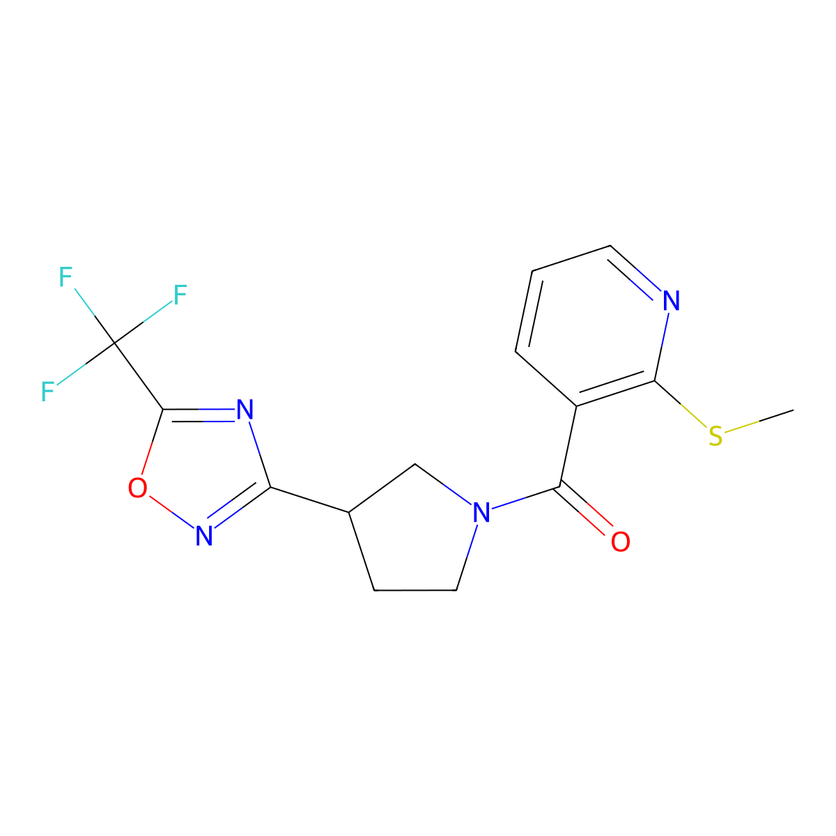 (2-(Methylthio)pyridin-3-yl)(3-(5-(trifluoromethyl)-1,2,4-oxadiazol-3-yl)pyrrolidin-1-yl)methanone molecular structure, CAS 2034352-50-4