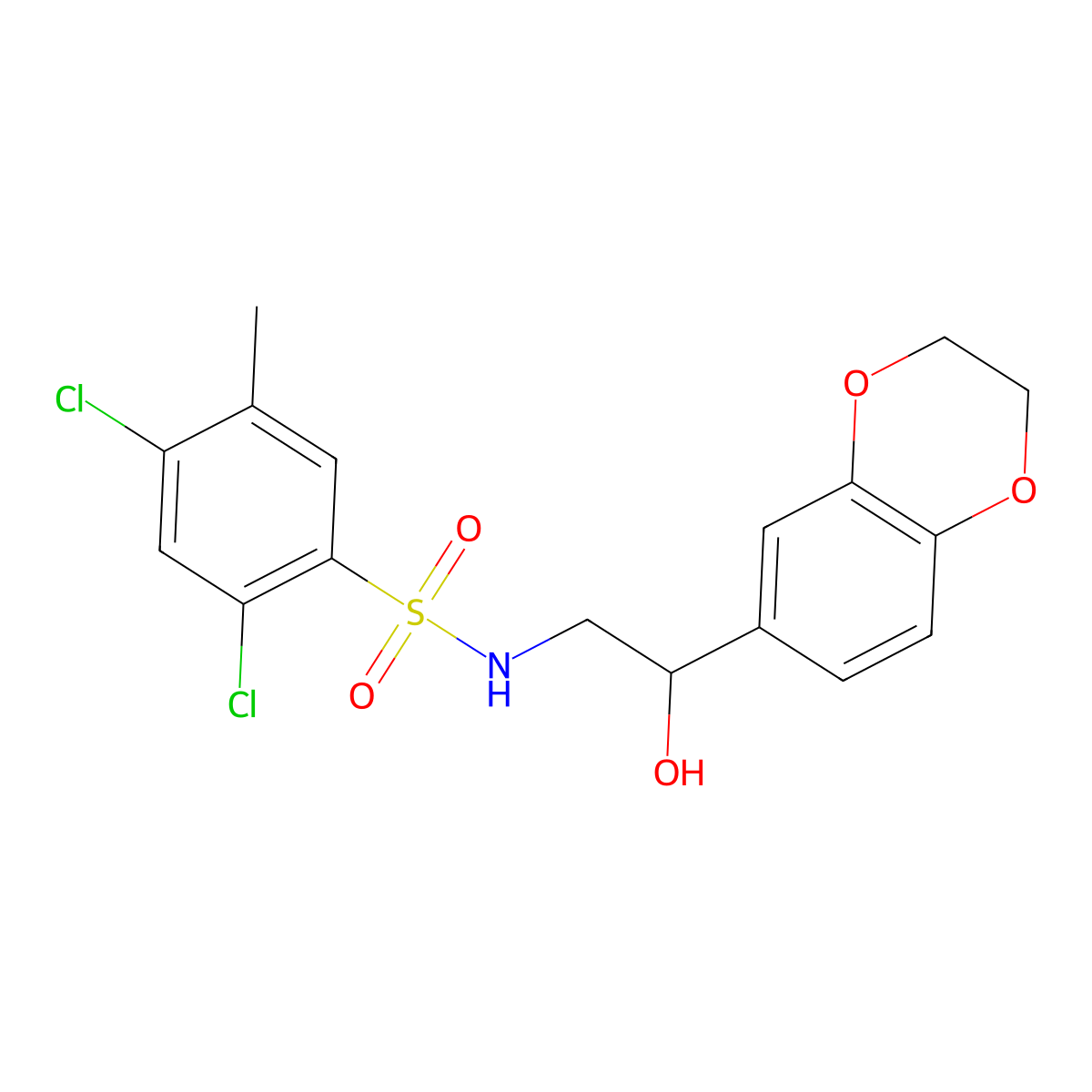 2,4-dichloro-N-(2-(2,3-dihydrobenzo[b][1,4]dioxin-6-yl)-2-hydroxyethyl)-5-methylbenzenesulfonamide molecular structure, CAS 2034352-54-8
