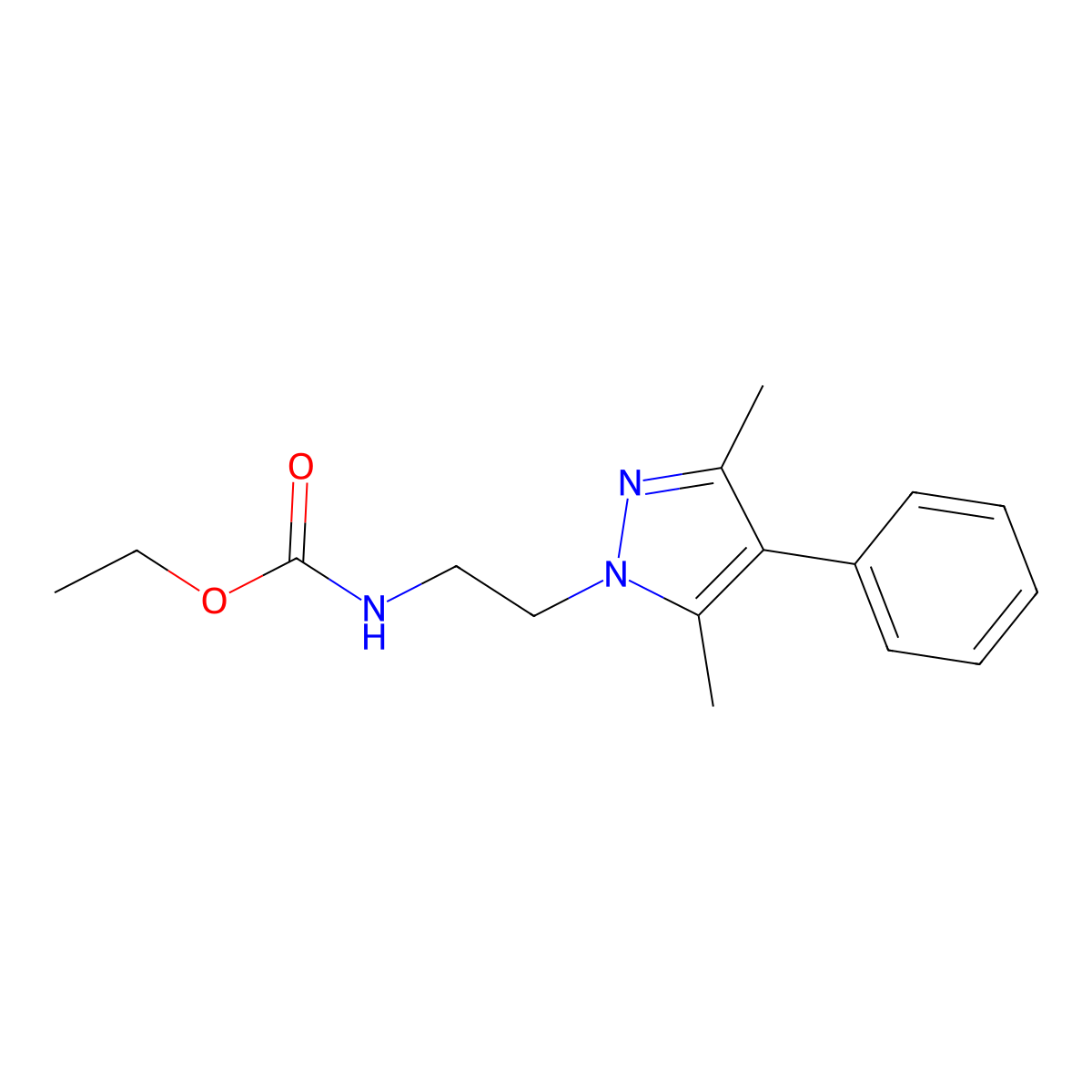 ethyl (2-(3,5-dimethyl-4-phenyl-1H-pyrazol-1-yl)ethyl)carbamate molecular structure, CAS 2034352-56-0