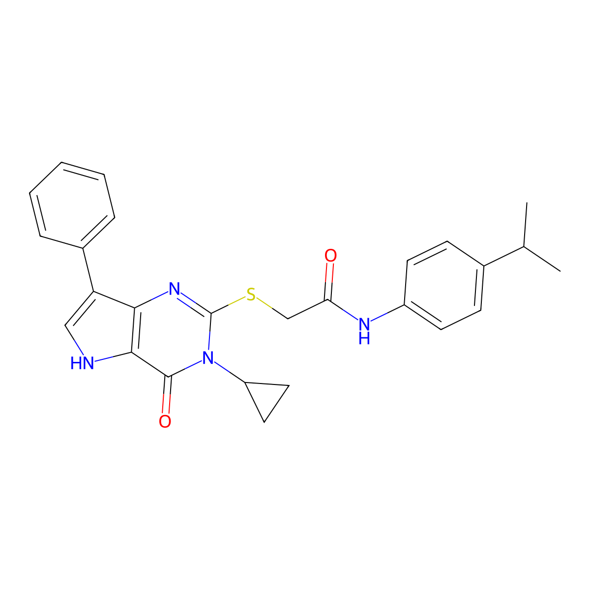 2-((3-cyclopropyl-4-oxo-7-phenyl-4,5-dihydro-3H-pyrrolo[3,2-d]pyrimidin-2-yl)thio)-N-(4-isopropylphenyl)acetamide molecular structure, CAS 2034352-63-9