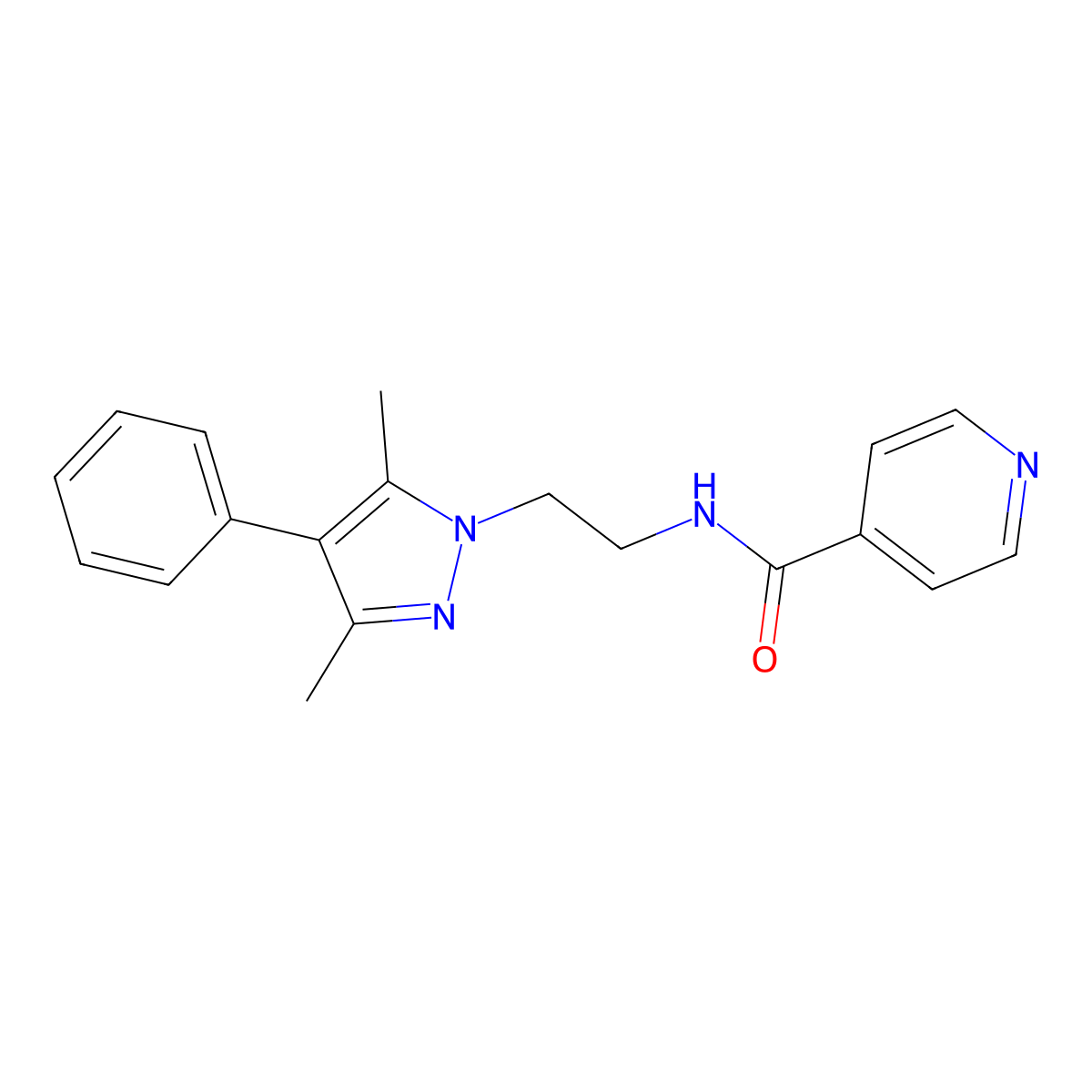 N-(2-(3,5-dimethyl-4-phenyl-1H-pyrazol-1-yl)ethyl)isonicotinamide molecular structure, CAS 2034352-64-0