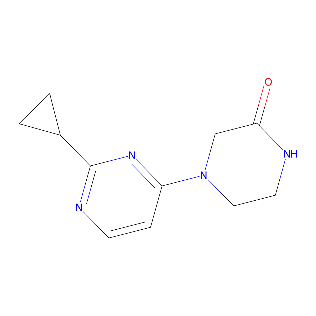 4-(2-Cyclopropylpyrimidin-4-yl)piperazin-2-one molecular structure, CAS 2034352-65-1