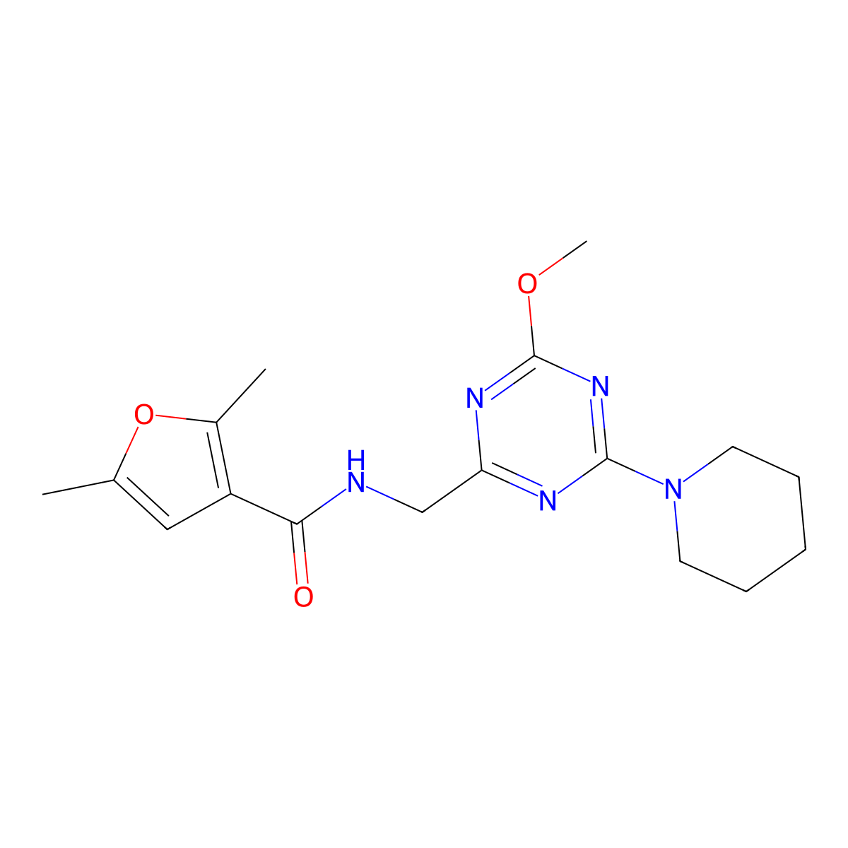 N-{[4-methoxy-6-(piperidin-1-yl)-1,3,5-triazin-2-yl]methyl}-2,5-dimethylfuran-3-carboxamide molecular structure, CAS 2034352-67-3