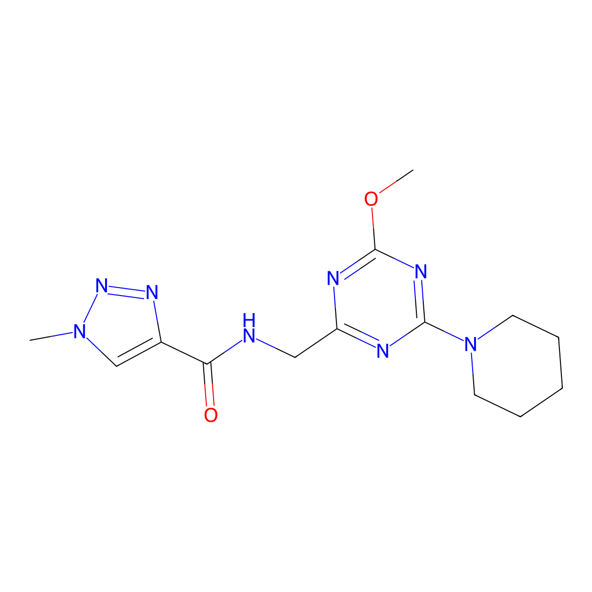 N-{[4-methoxy-6-(piperidin-1-yl)-1,3,5-triazin-2-yl]methyl}-1-methyl-1H-1,2,3-triazole-4-carboxamide molecular structure, CAS 2034352-74-2