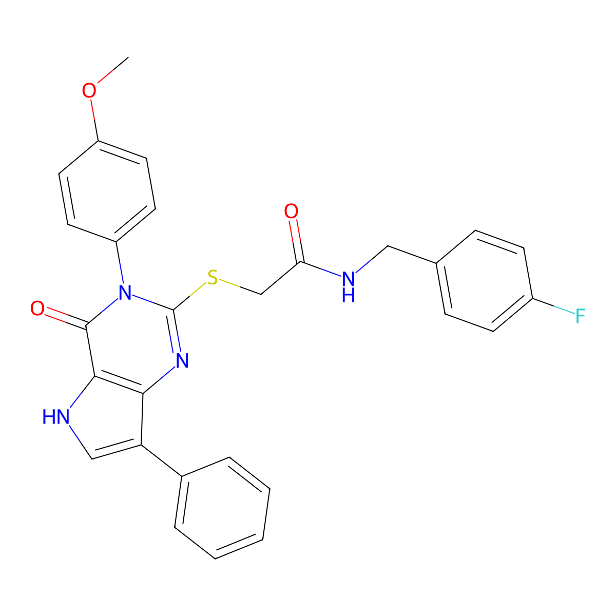 N-(4-fluorobenzyl)-2-((3-(4-methoxyphenyl)-4-oxo-7-phenyl-4,5-dihydro-3H-pyrrolo[3,2-d]pyrimidin-2-yl)thio)acetamide molecular structure, CAS 2034352-75-3