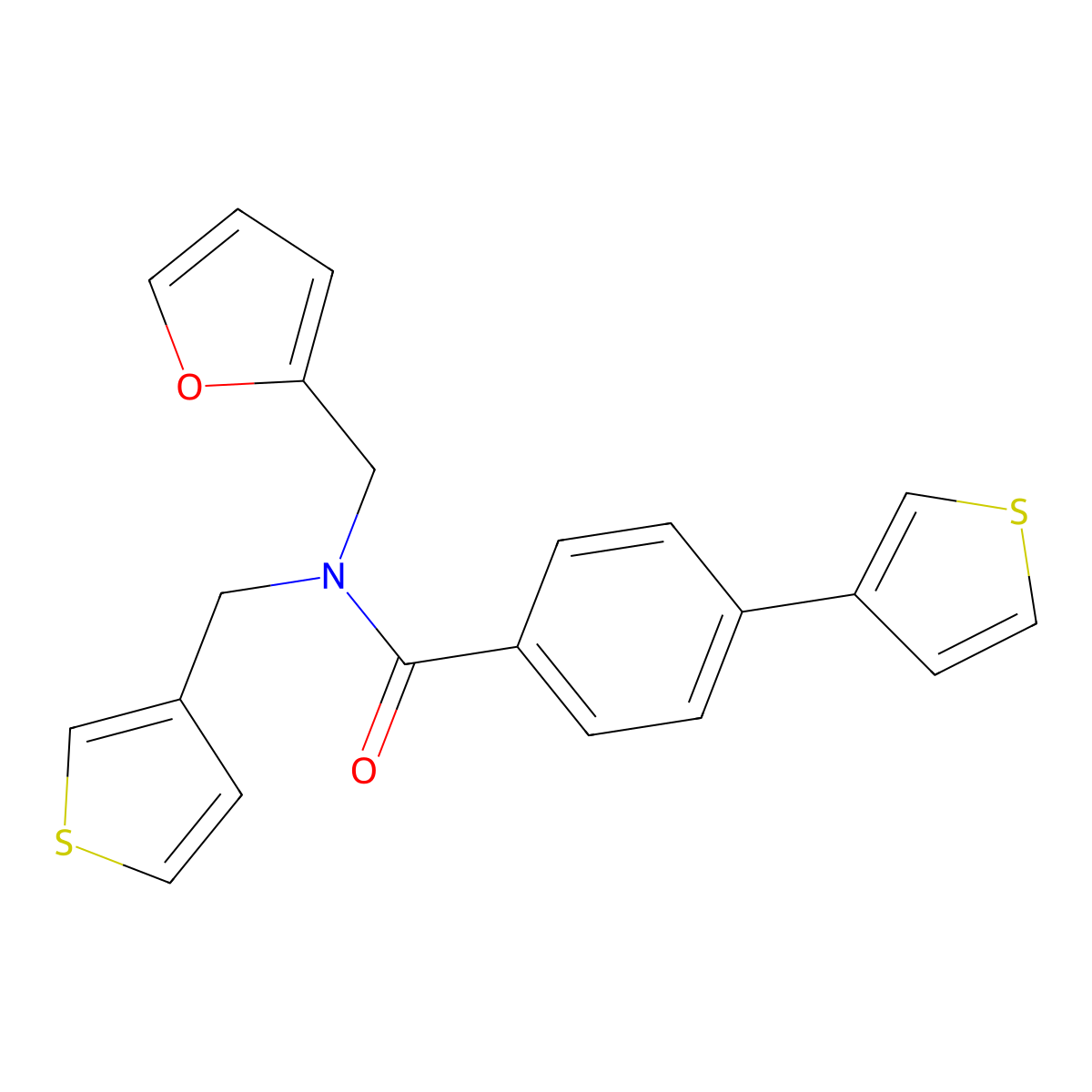 N-(furan-2-ylmethyl)-4-(thiophen-3-yl)-N-(thiophen-3-ylmethyl)benzamide molecular structure, CAS 2034352-76-4