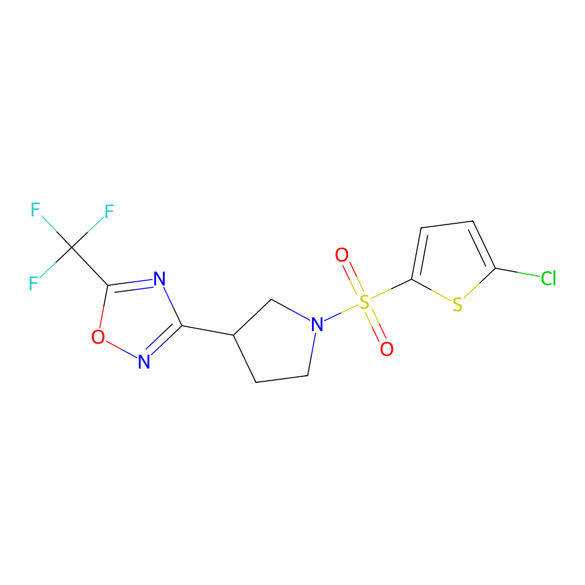 3-(1-((5-Chlorothiophen-2-yl)sulfonyl)pyrrolidin-3-yl)-5-(trifluoromethyl)-1,2,4-oxadiazole molecular structure, CAS 2034352-81-1
