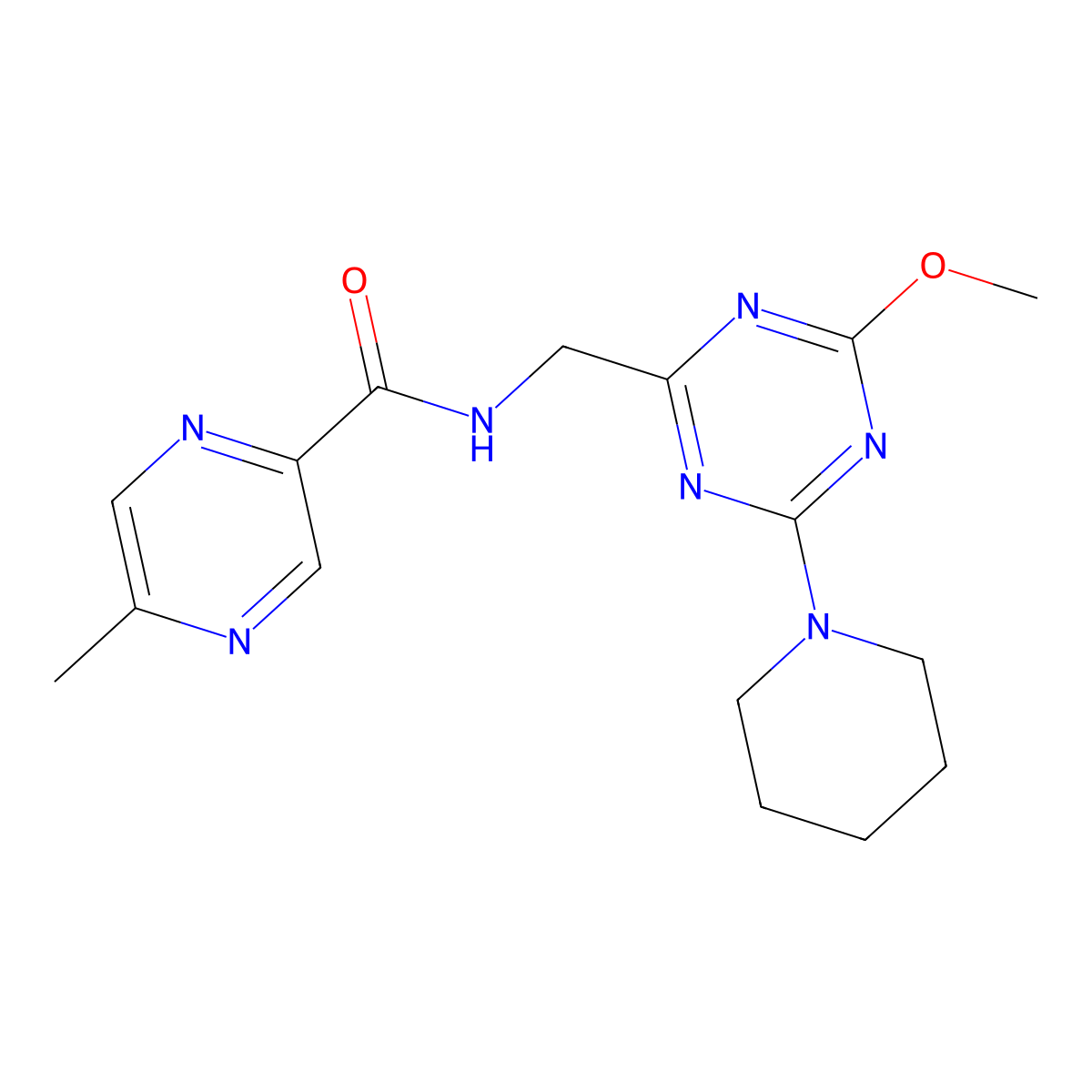 N-{[4-methoxy-6-(piperidin-1-yl)-1,3,5-triazin-2-yl]methyl}-5-methylpyrazine-2-carboxamide molecular structure, CAS 2034352-83-3