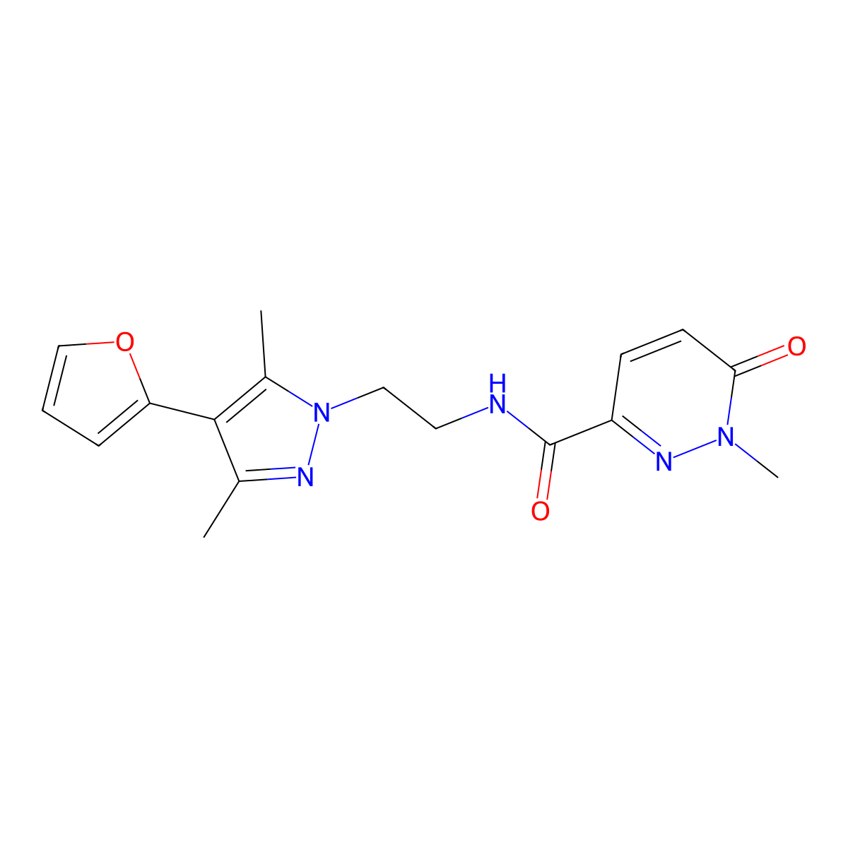 N-(2-(4-(furan-2-yl)-3,5-dimethyl-1H-pyrazol-1-yl)ethyl)-1-methyl-6-oxo-1,6-dihydropyridazine-3-carboxamide molecular structure, CAS 2034352-86-6