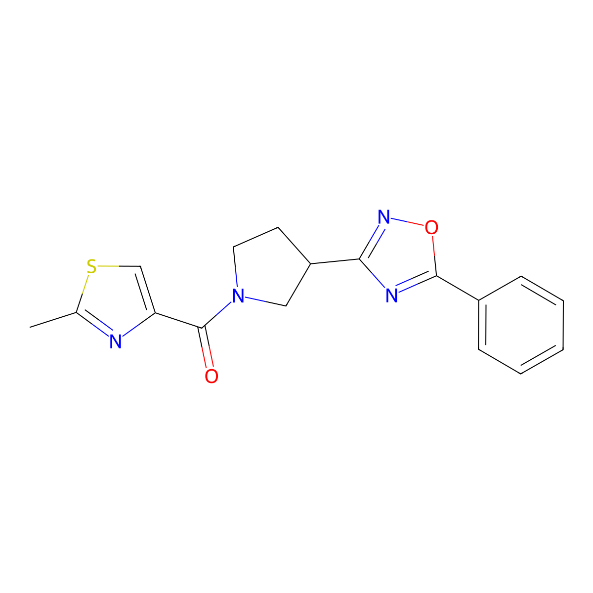 (2-Methylthiazol-4-yl)(3-(5-phenyl-1,2,4-oxadiazol-3-yl)pyrrolidin-1-yl)methanone molecular structure, CAS 2034352-88-8