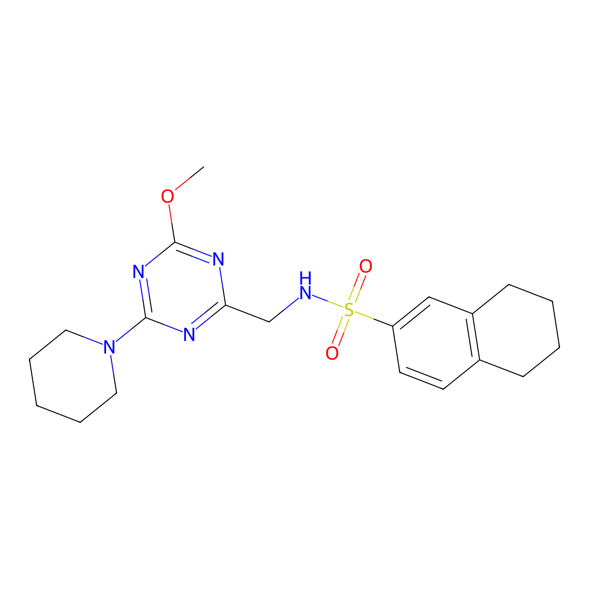 N-{[4-methoxy-6-(piperidin-1-yl)-1,3,5-triazin-2-yl]methyl}-5,6,7,8-tetrahydronaphthalene-2-sulfonamide molecular structure, CAS 2034352-89-9
