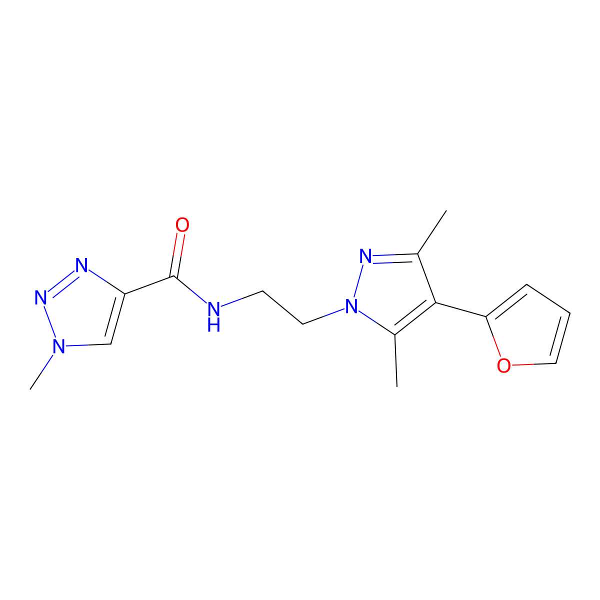 N-(2-(4-(furan-2-yl)-3,5-dimethyl-1H-pyrazol-1-yl)ethyl)-1-methyl-1H-1,2,3-triazole-4-carboxamide molecular structure, CAS 2034352-92-4