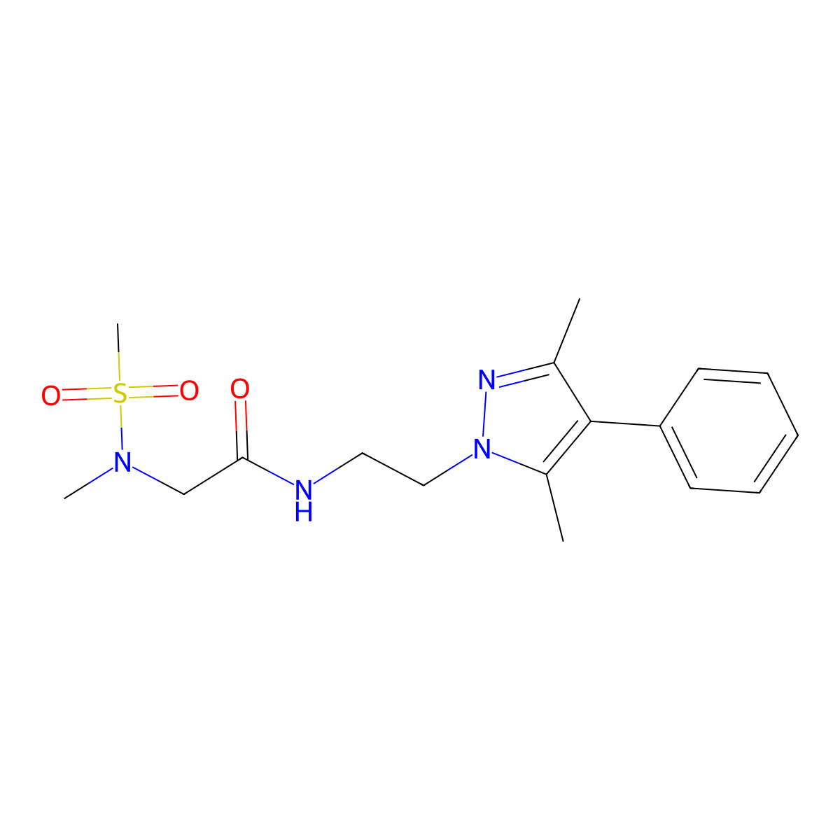 N-[2-(3,5-dimethyl-4-phenyl-1H-pyrazol-1-yl)ethyl]-2-(N-methylmethanesulfonamido)acetamide molecular structure, CAS 2034352-93-5