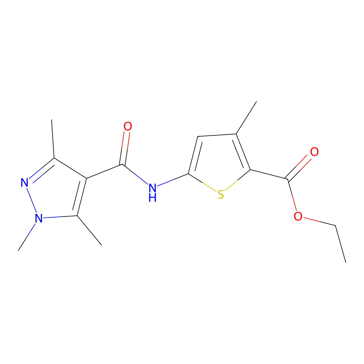 ethyl 3-methyl-5-(1,3,5-trimethyl-1H-pyrazole-4-carboxamido)thiophene-2-carboxylate molecular structure, CAS 2034352-95-7