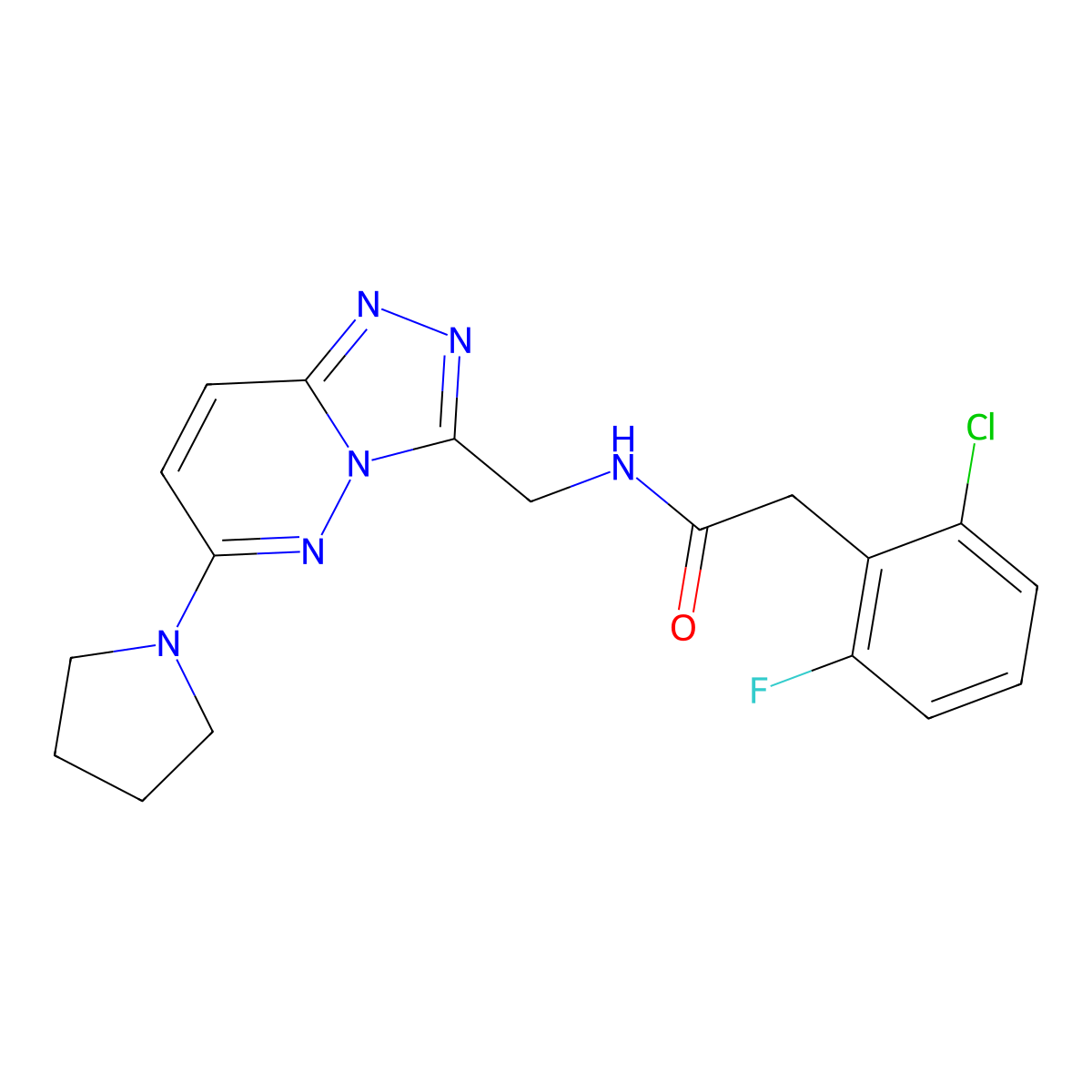 2-(2-chloro-6-fluorophenyl)-N-((6-(pyrrolidin-1-yl)-[1,2,4]triazolo[4,3-b]pyridazin-3-yl)methyl)acetamide molecular structure, CAS 2034353-01-8