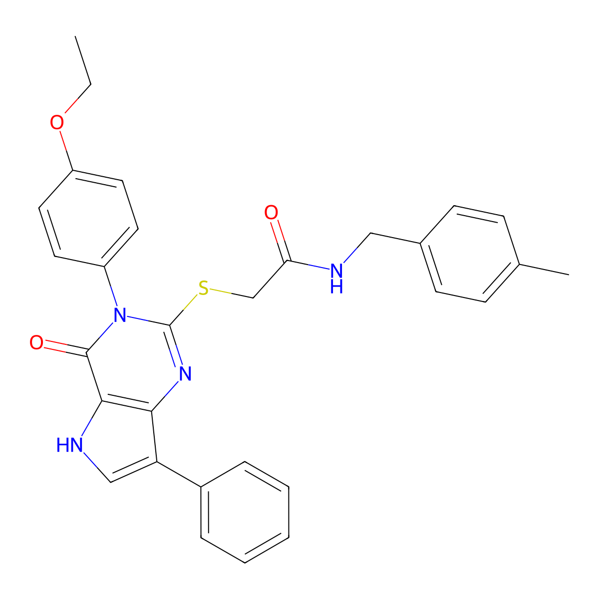 2-((3-(4-ethoxyphenyl)-4-oxo-7-phenyl-4,5-dihydro-3H-pyrrolo[3,2-d]pyrimidin-2-yl)thio)-N-(4-methylbenzyl)acetamide molecular structure, CAS 2034353-04-1