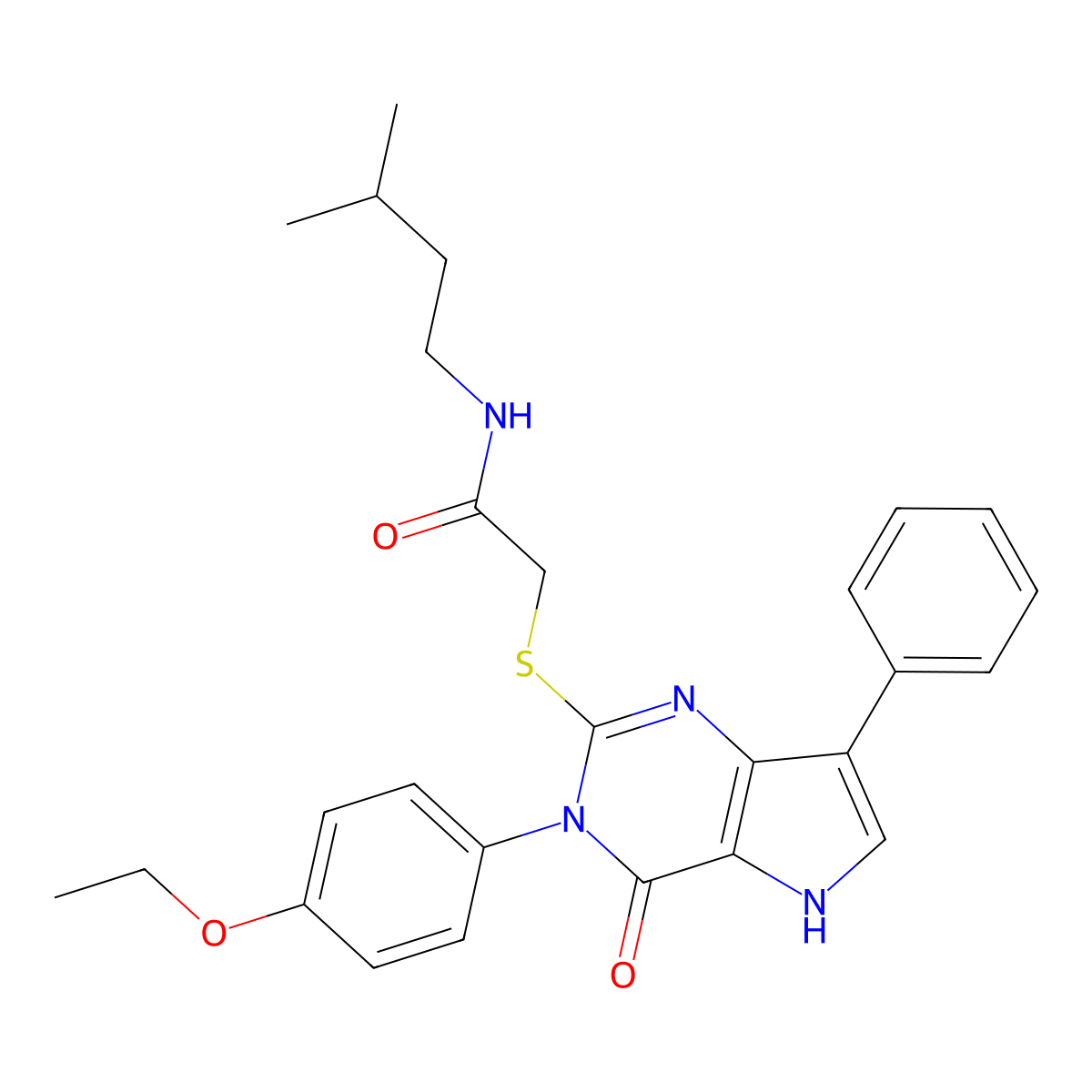 2-((3-(4-ethoxyphenyl)-4-oxo-7-phenyl-4,5-dihydro-3H-pyrrolo[3,2-d]pyrimidin-2-yl)thio)-N-isopentylacetamide molecular structure, CAS 2034353-10-9