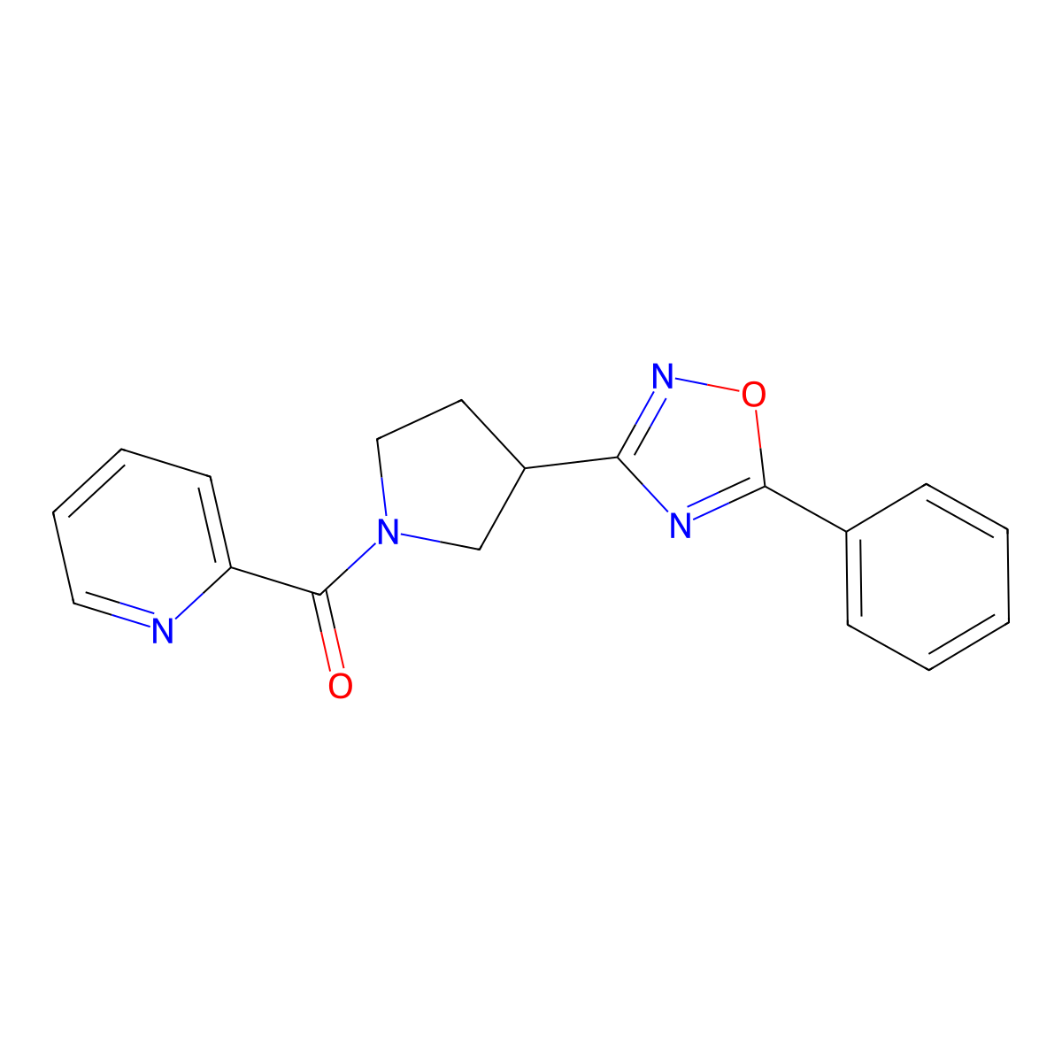 (3-(5-Phenyl-1,2,4-oxadiazol-3-yl)pyrrolidin-1-yl)(pyridin-2-yl)methanone molecular structure, CAS 2034353-12-1