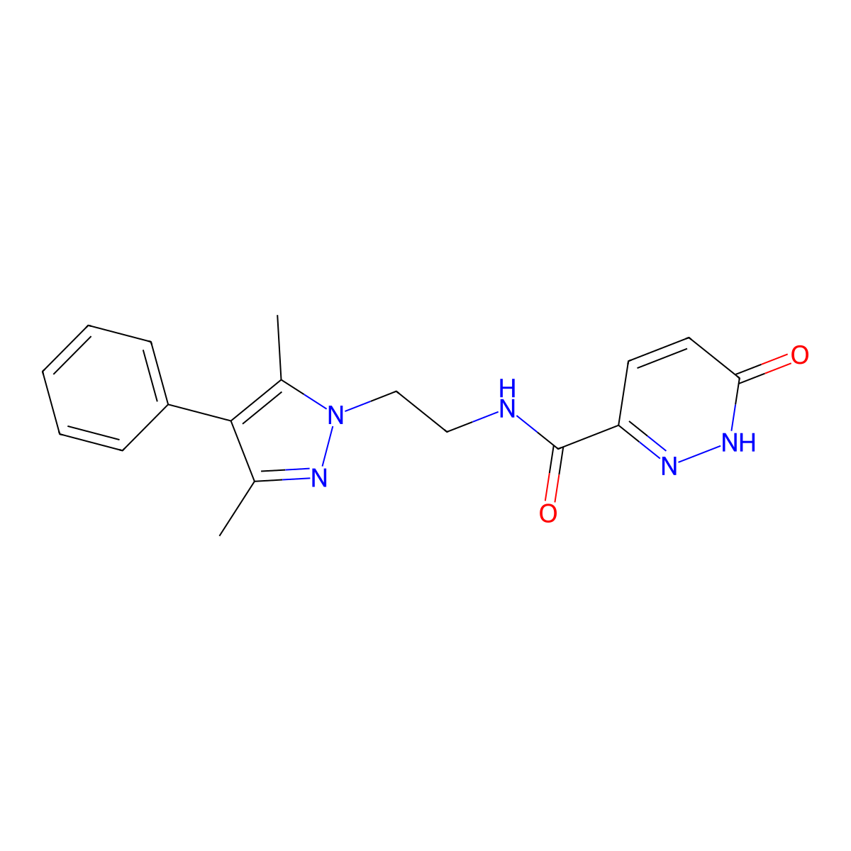 N-(2-(3,5-dimethyl-4-phenyl-1H-pyrazol-1-yl)ethyl)-6-oxo-1,6-dihydropyridazine-3-carboxamide molecular structure, CAS 2034353-15-4
