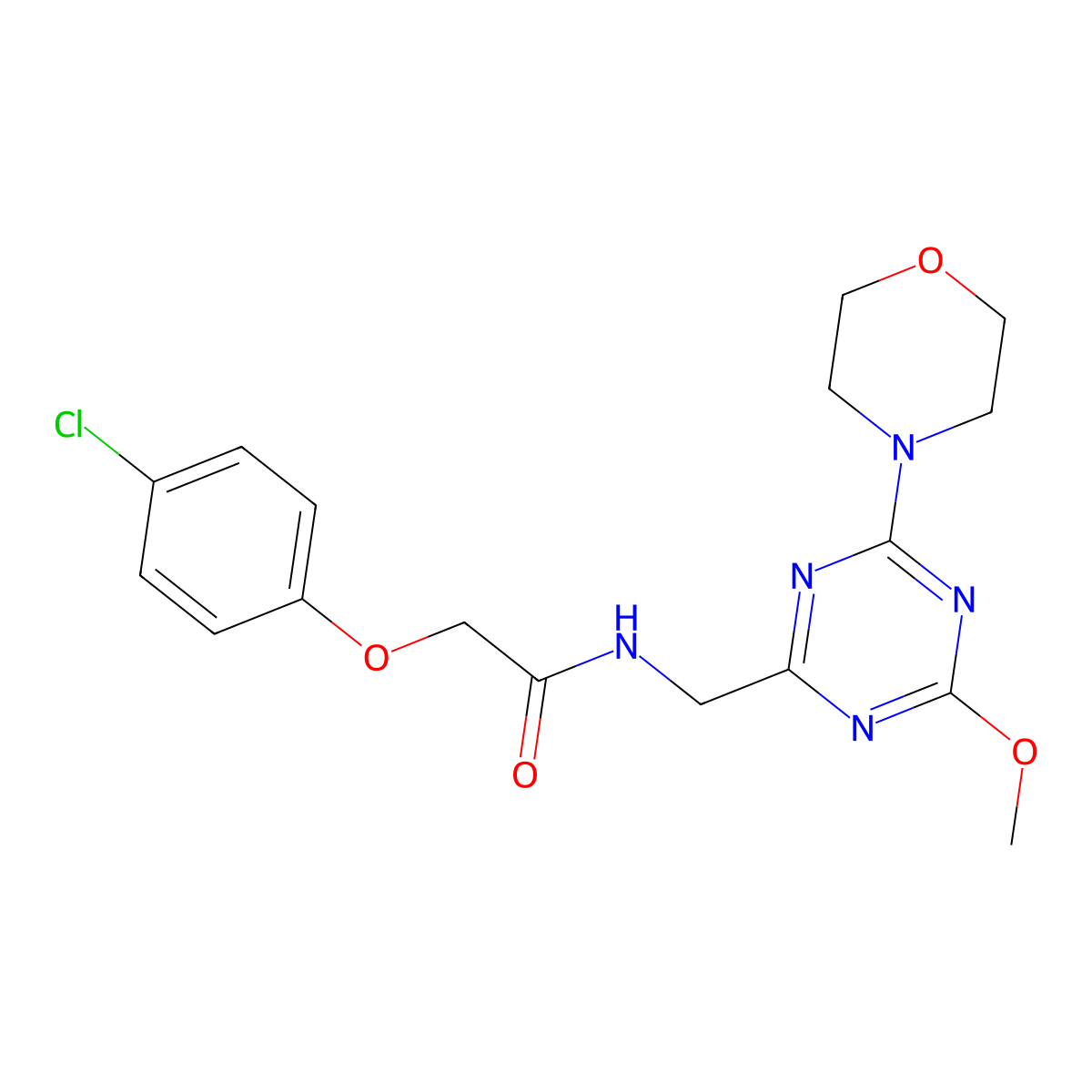 2-(4-chlorophenoxy)-N-((4-methoxy-6-morpholino-1,3,5-triazin-2-yl)methyl)acetamide molecular structure, CAS 2034353-17-6
