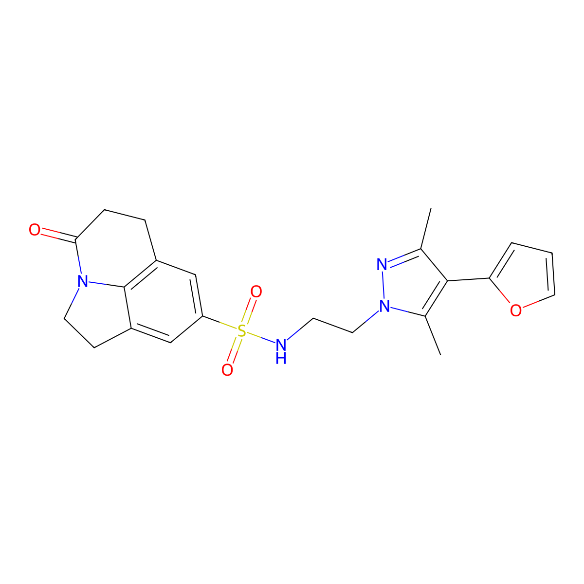N-{2-[4-(furan-2-yl)-3,5-dimethyl-1H-pyrazol-1-yl]ethyl}-11-oxo-1-azatricyclo[6.3.1.0^{4,12}]dodeca-4(12),5,7-triene-6-sulfonamide molecular structure, CAS 2034353-18-7