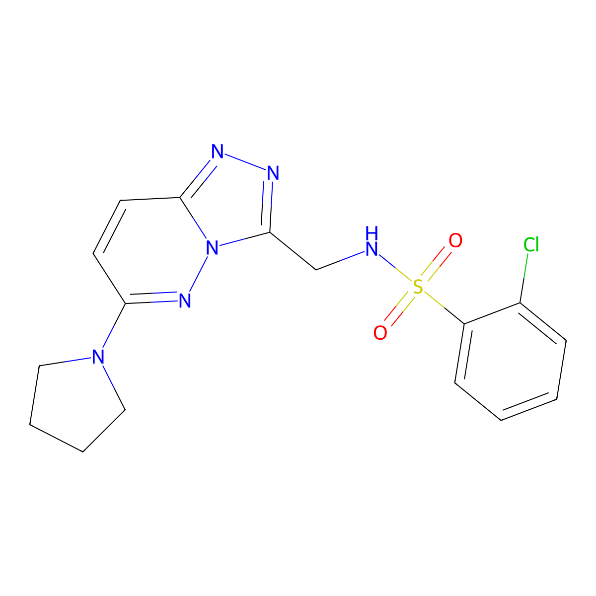 2-chloro-N-{[6-(pyrrolidin-1-yl)-[1,2,4]triazolo[4,3-b]pyridazin-3-yl]methyl}benzene-1-sulfonamide molecular structure, CAS 2034353-19-8