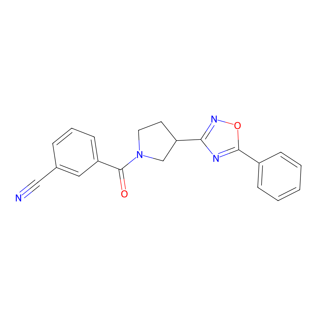 3-[3-(5-Phenyl-1,2,4-oxadiazol-3-yl)pyrrolidine-1-carbonyl]benzonitrile molecular structure, CAS 2034353-20-1