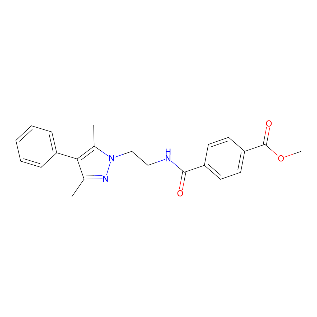 methyl 4-{[2-(3,5-dimethyl-4-phenyl-1H-pyrazol-1-yl)ethyl]carbamoyl}benzoate molecular structure, CAS 2034353-21-2