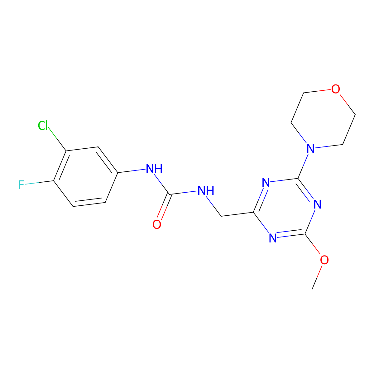 1-(3-Chloro-4-fluorophenyl)-3-((4-methoxy-6-morpholino-1,3,5-triazin-2-yl)methyl)urea molecular structure, CAS 2034353-23-4