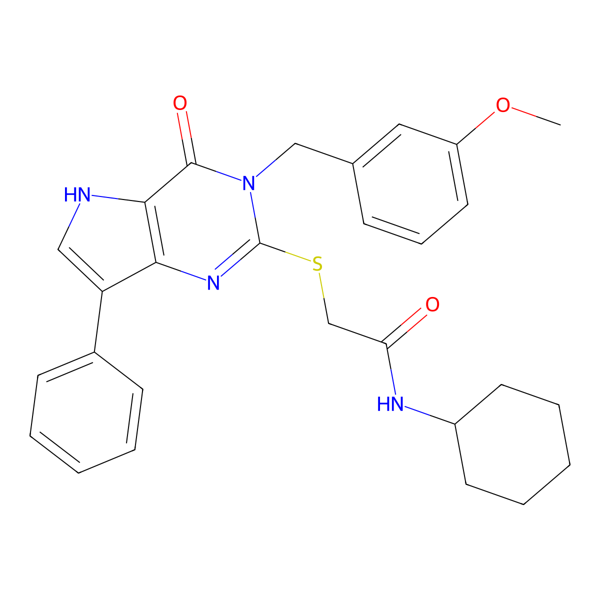 N-cyclohexyl-2-({3-[(3-methoxyphenyl)methyl]-4-oxo-7-phenyl-3H,4H,5H-pyrrolo[3,2-d]pyrimidin-2-yl}sulfanyl)acetamide molecular structure, CAS 2034353-24-5