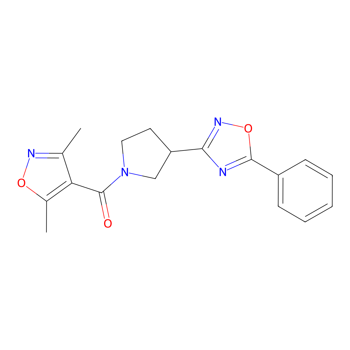 (3,5-Dimethylisoxazol-4-yl)(3-(5-phenyl-1,2,4-oxadiazol-3-yl)pyrrolidin-1-yl)methanone molecular structure, CAS 2034353-28-9