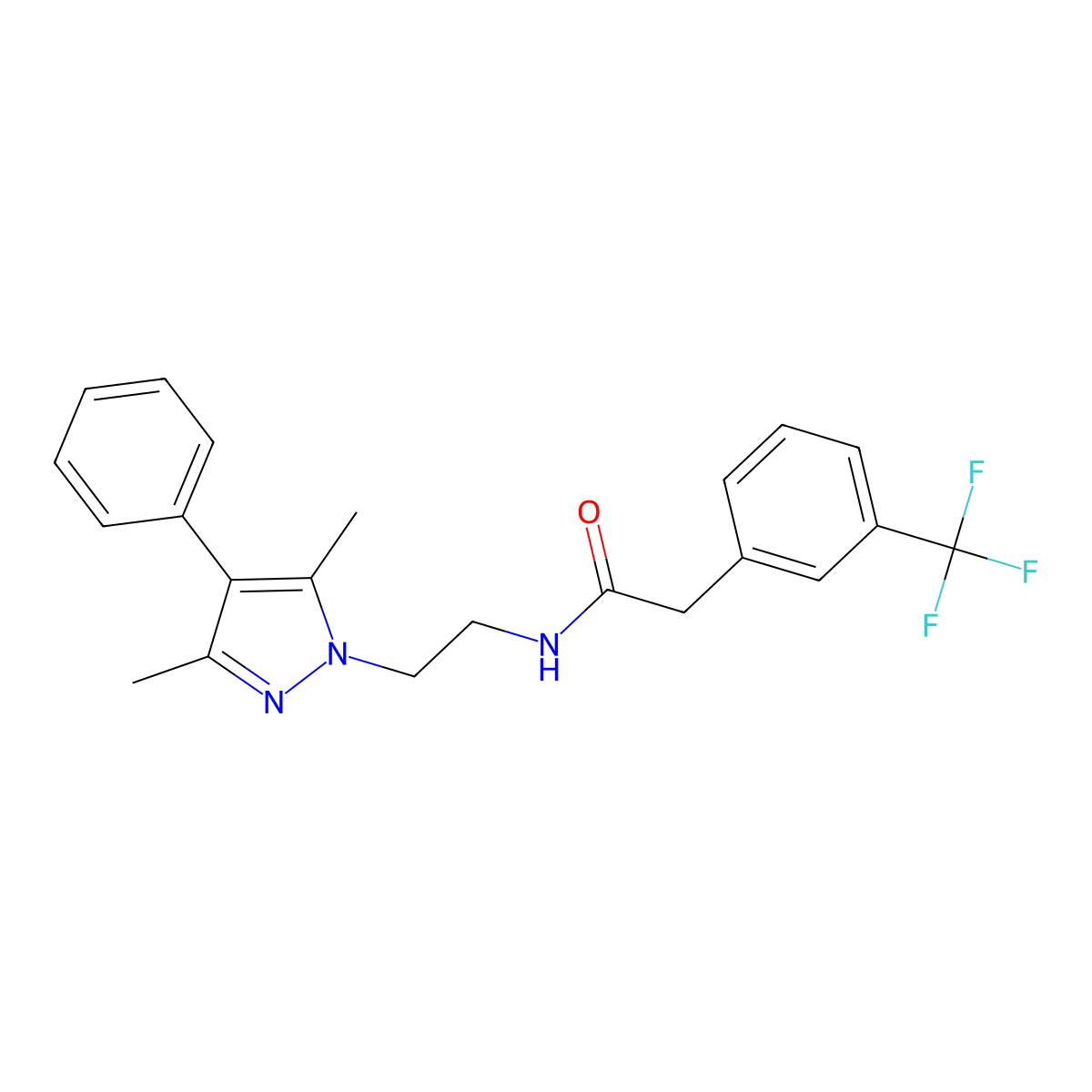 N-[2-(3,5-dimethyl-4-phenyl-1H-pyrazol-1-yl)ethyl]-2-[3-(trifluoromethyl)phenyl]acetamide molecular structure, CAS 2034353-29-0