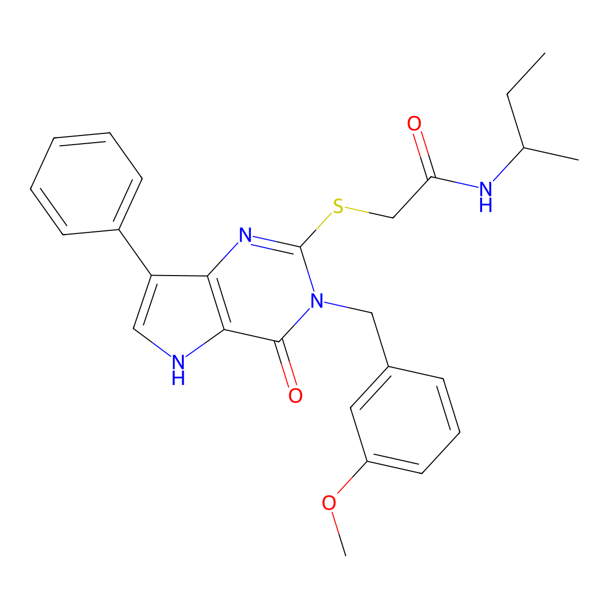 N-(sec-butyl)-2-((3-(3-methoxybenzyl)-4-oxo-7-phenyl-4,5-dihydro-3H-pyrrolo[3,2-d]pyrimidin-2-yl)thio)acetamide molecular structure, CAS 2034353-30-3