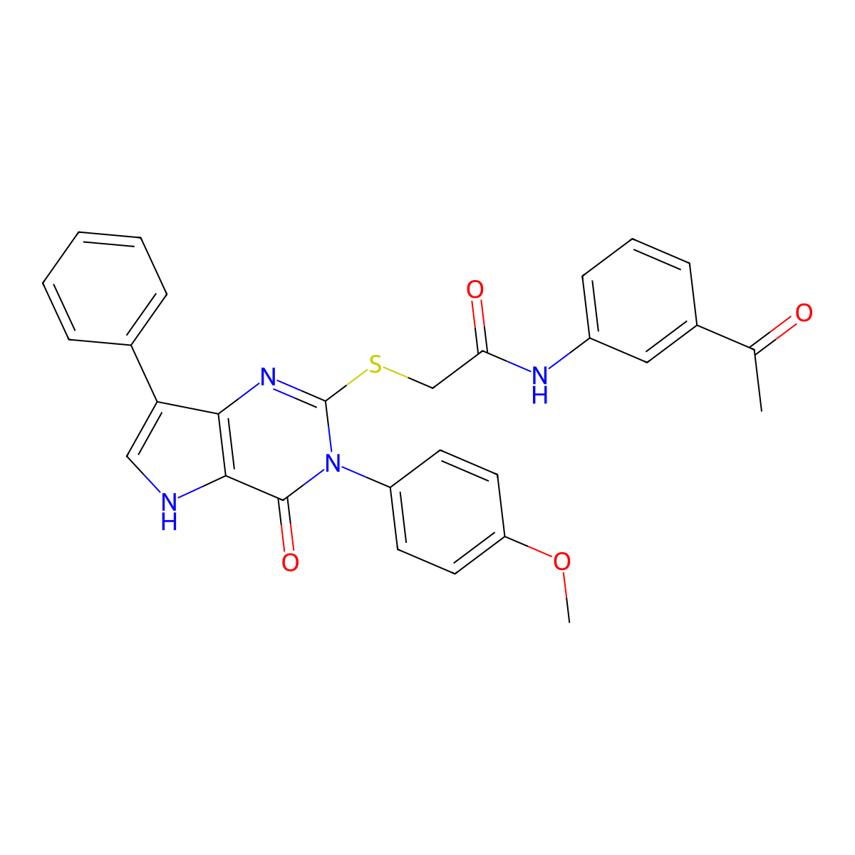 N-(3-acetylphenyl)-2-((3-(4-methoxyphenyl)-4-oxo-7-phenyl-4,5-dihydro-3H-pyrrolo[3,2-d]pyrimidin-2-yl)thio)acetamide molecular structure, CAS 2034353-35-8