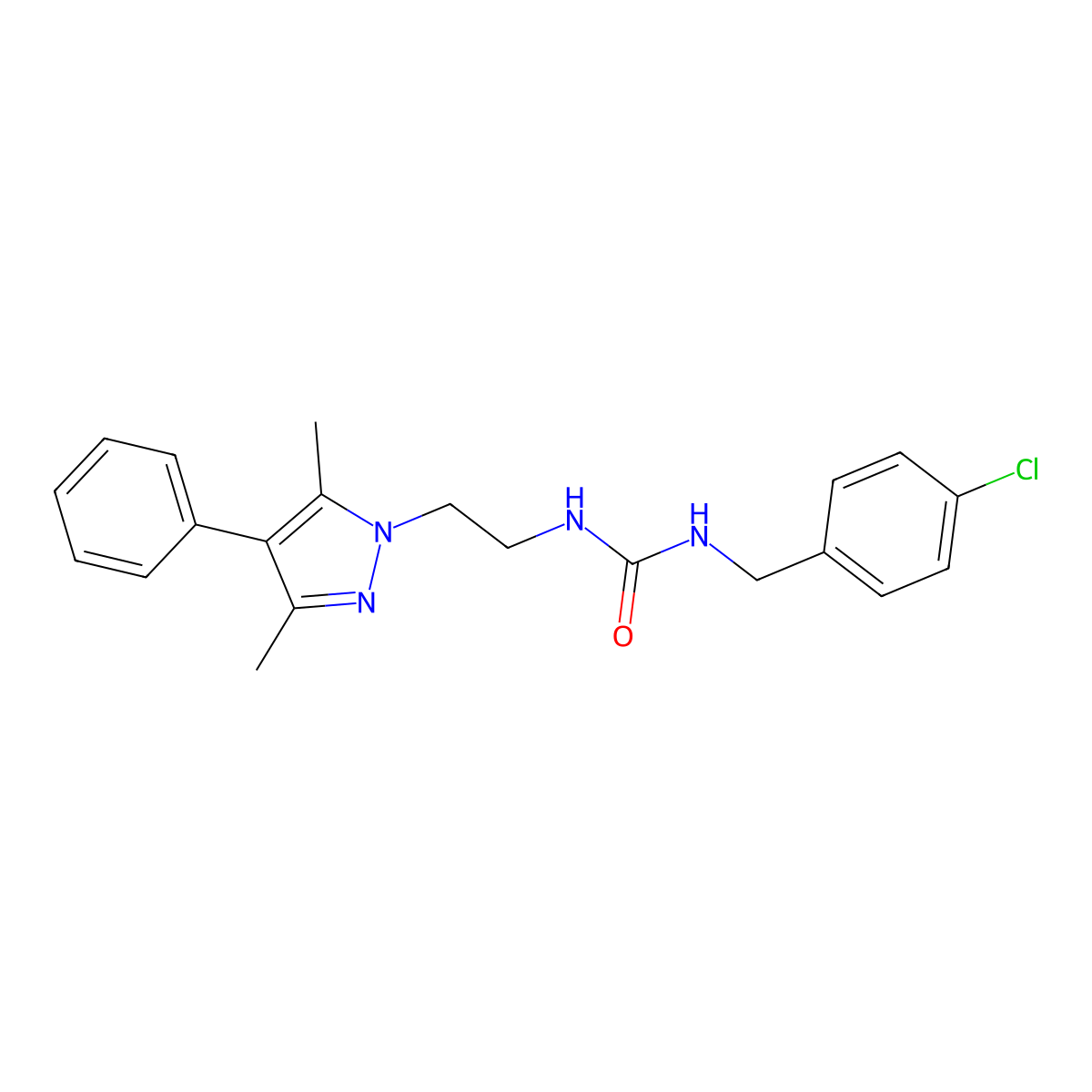 1-(4-chlorobenzyl)-3-(2-(3,5-dimethyl-4-phenyl-1H-pyrazol-1-yl)ethyl)urea molecular structure, CAS 2034353-36-9