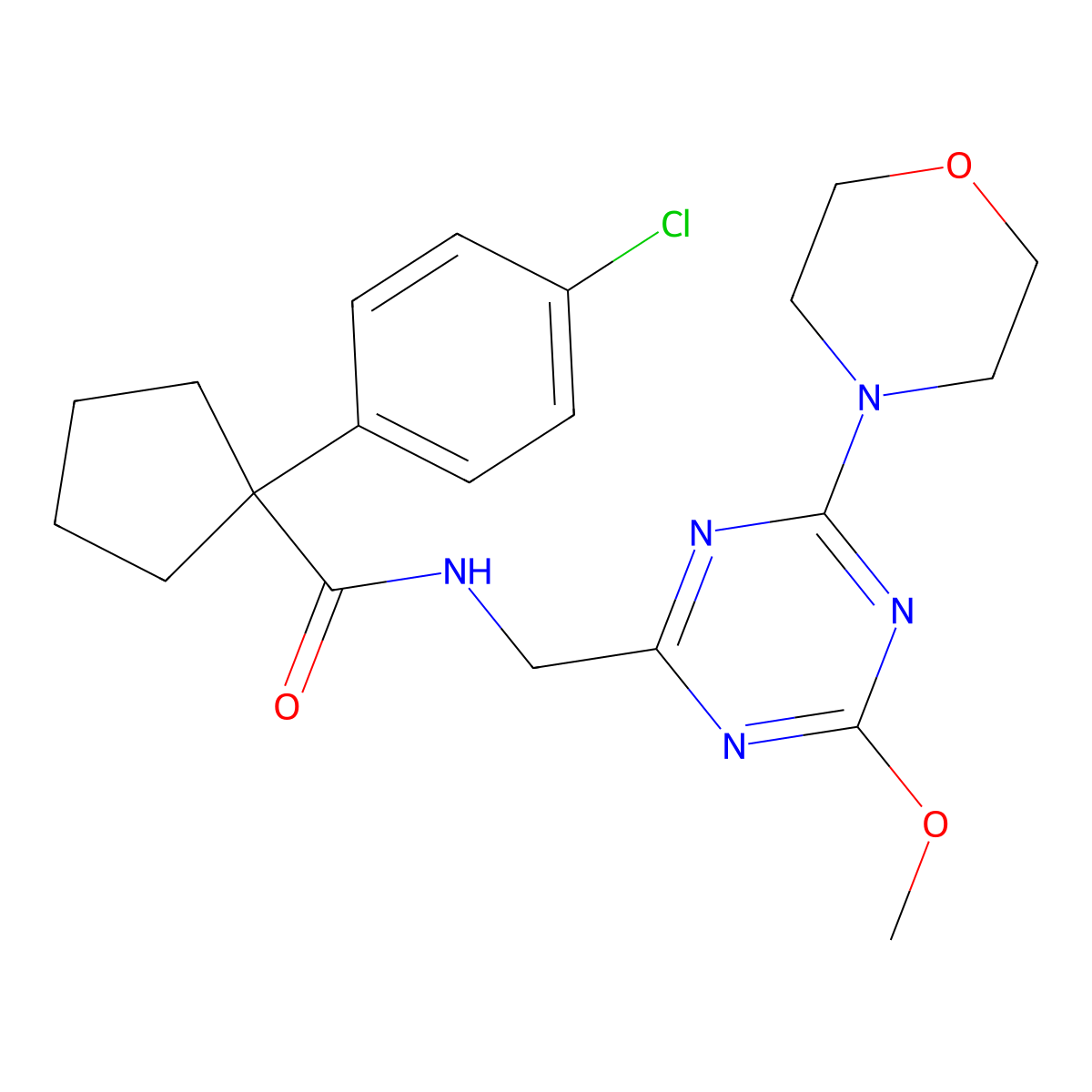 1-(4-chlorophenyl)-N-((4-methoxy-6-morpholino-1,3,5-triazin-2-yl)methyl)cyclopentanecarboxamide molecular structure, CAS 2034353-45-0