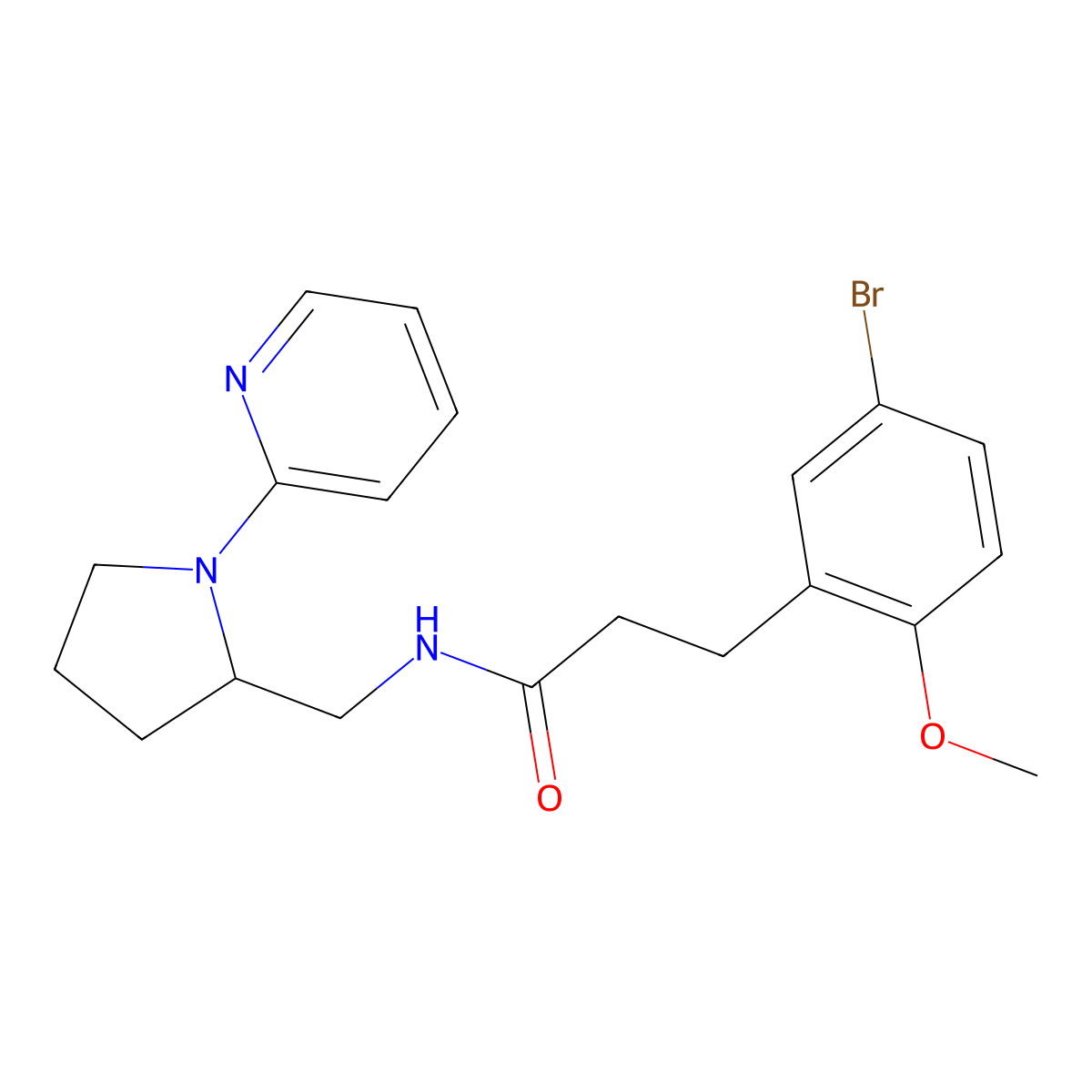 3-(5-bromo-2-methoxyphenyl)-N-((1-(pyridin-2-yl)pyrrolidin-2-yl)methyl)propanamide molecular structure, CAS 2034353-52-9