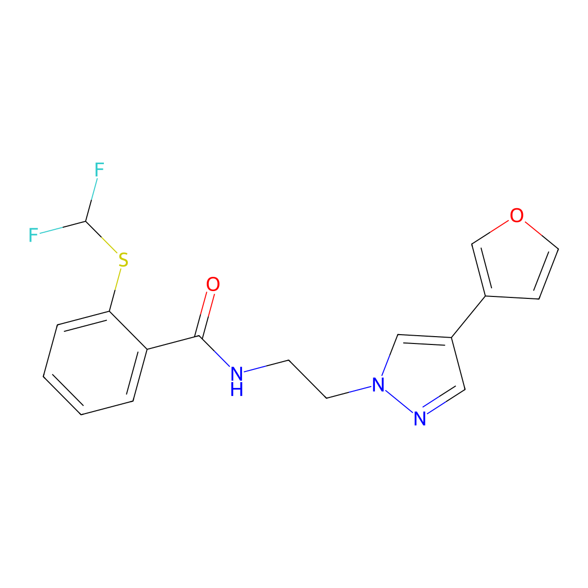 2-[(difluoromethyl)sulfanyl]-N-{2-[4-(furan-3-yl)-1H-pyrazol-1-yl]ethyl}benzamide molecular structure, CAS 2034353-58-5