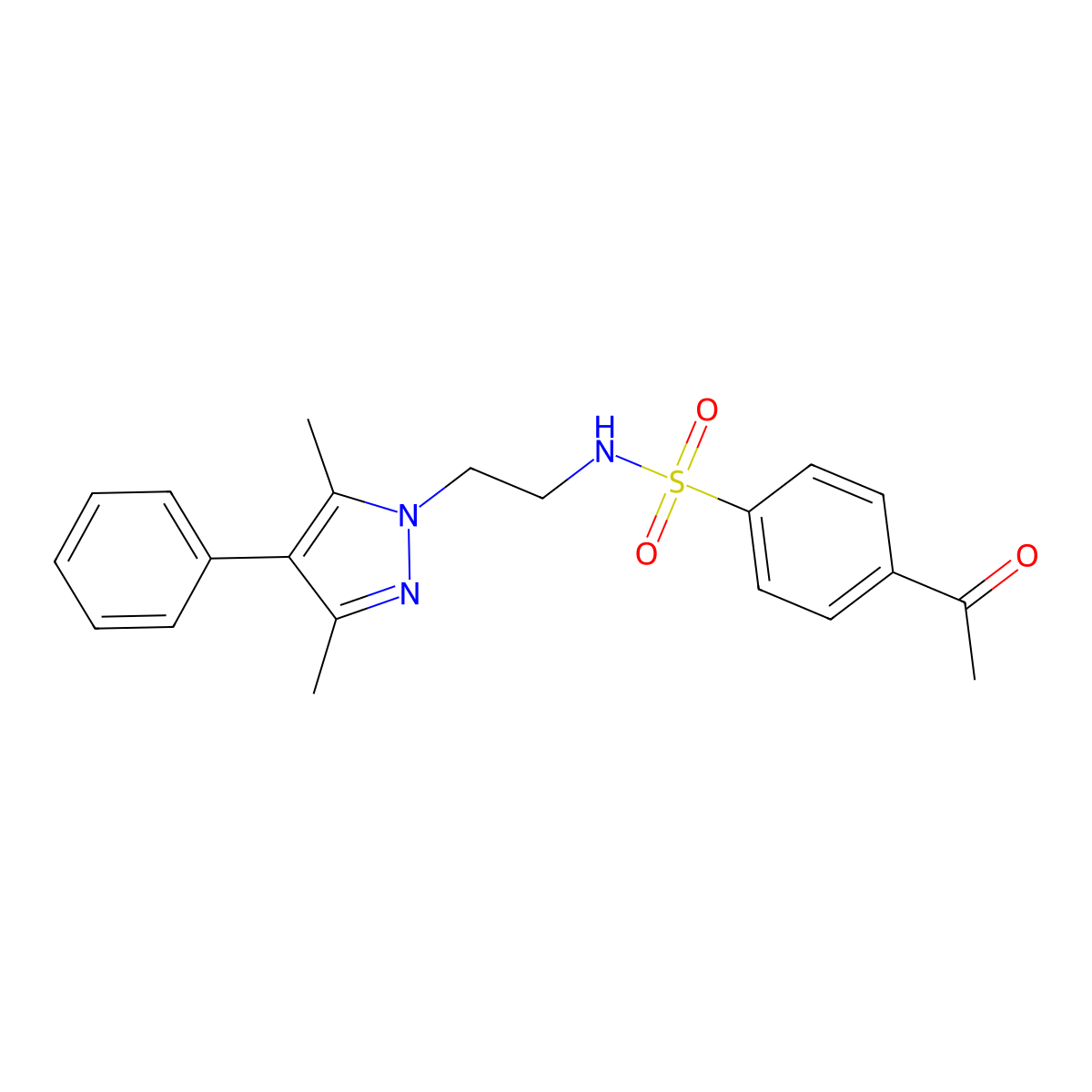 4-acetyl-N-(2-(3,5-dimethyl-4-phenyl-1H-pyrazol-1-yl)ethyl)benzenesulfonamide molecular structure, CAS 2034353-59-6