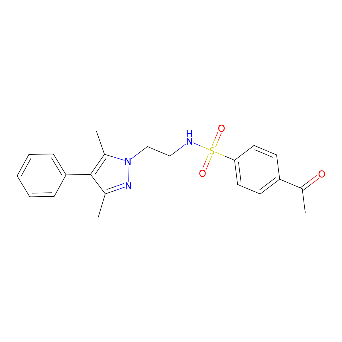 4-acetyl-N-(2-(3,5-dimethyl-4-phenyl-1H-pyrazol-1-yl)ethyl)benzenesulfonamide molecular structure, CAS 2034353-59-6