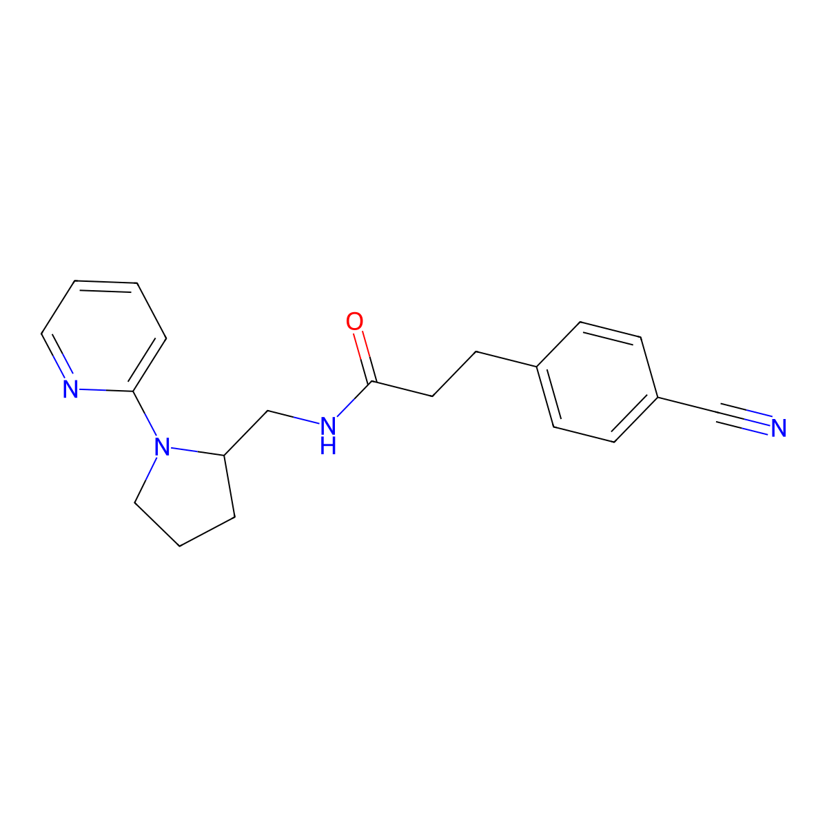 3-(4-cyanophenyl)-N-((1-(pyridin-2-yl)pyrrolidin-2-yl)methyl)propanamide molecular structure, CAS 2034353-60-9