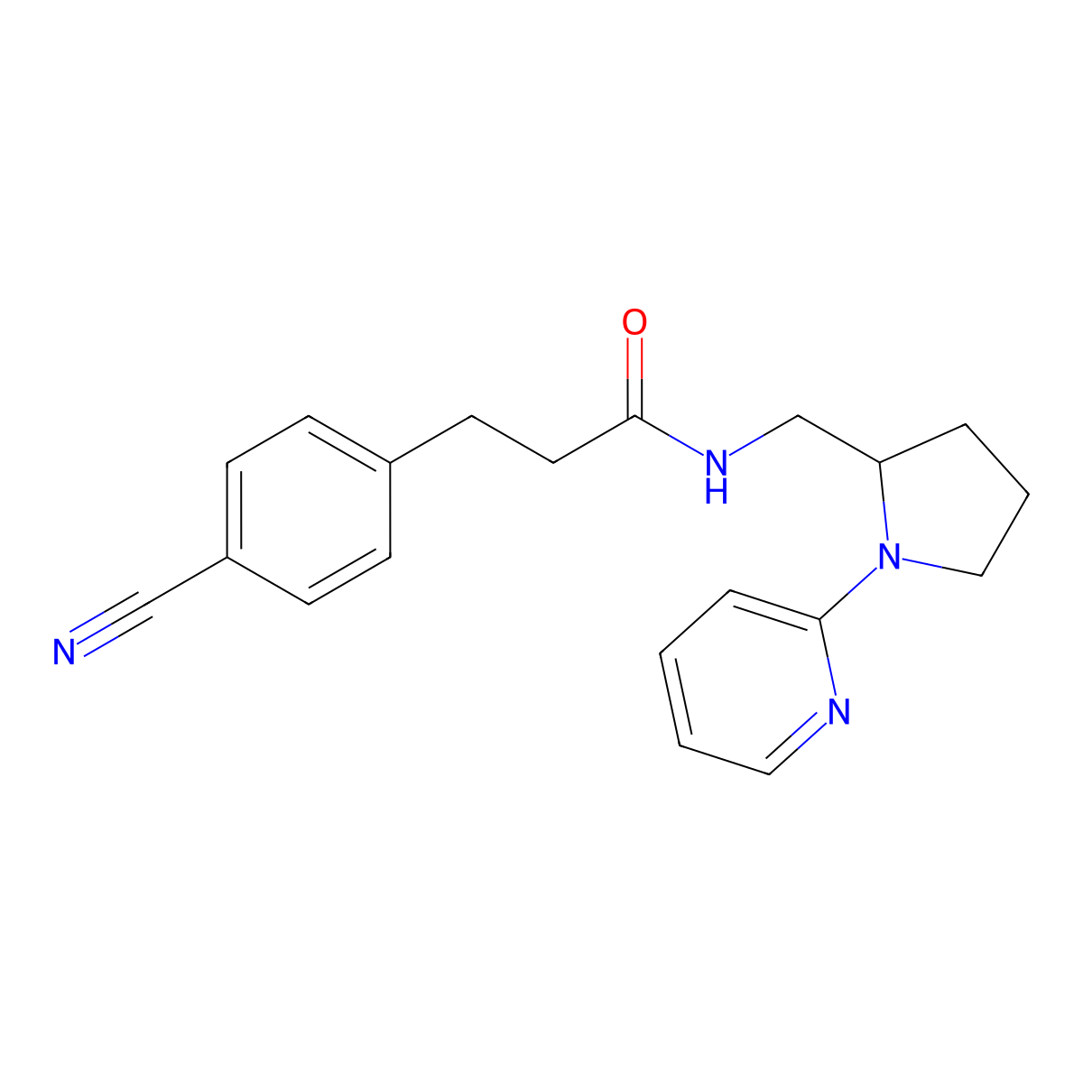 3-(4-cyanophenyl)-N-((1-(pyridin-2-yl)pyrrolidin-2-yl)methyl)propanamide molecular structure, CAS 2034353-60-9