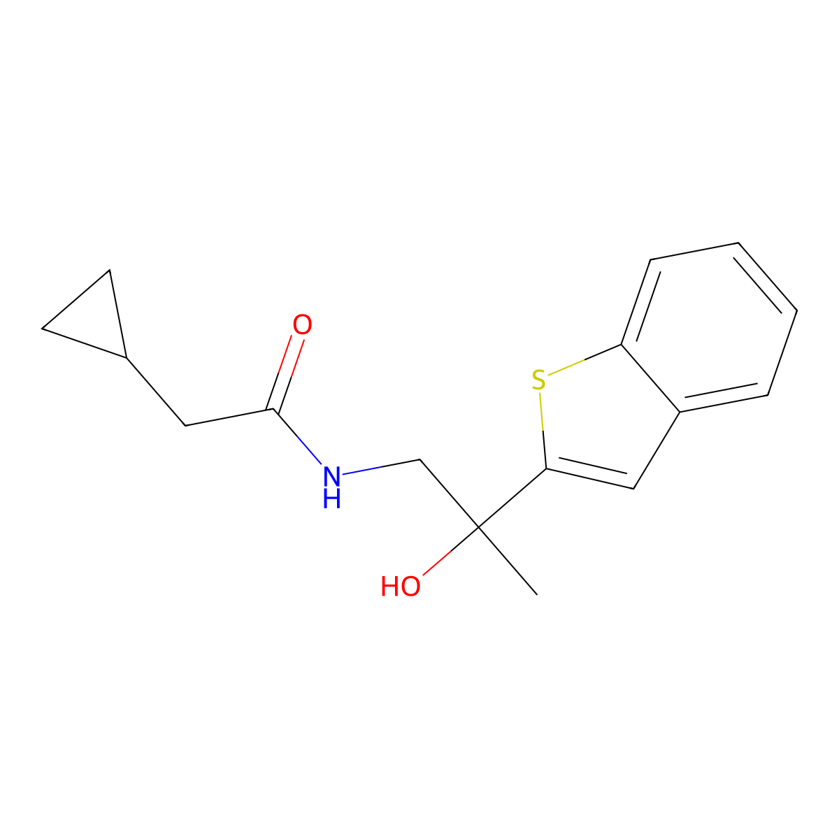 N-(2-(benzo[b]thiophen-2-yl)-2-hydroxypropyl)-2-cyclopropylacetamide molecular structure, CAS 2034353-61-0