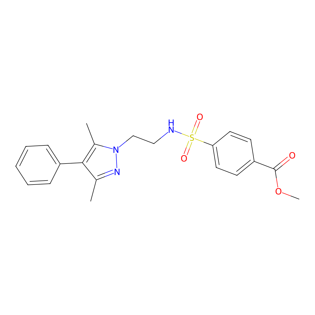 methyl 4-(N-(2-(3,5-dimethyl-4-phenyl-1H-pyrazol-1-yl)ethyl)sulfamoyl)benzoate molecular structure, CAS 2034353-65-4