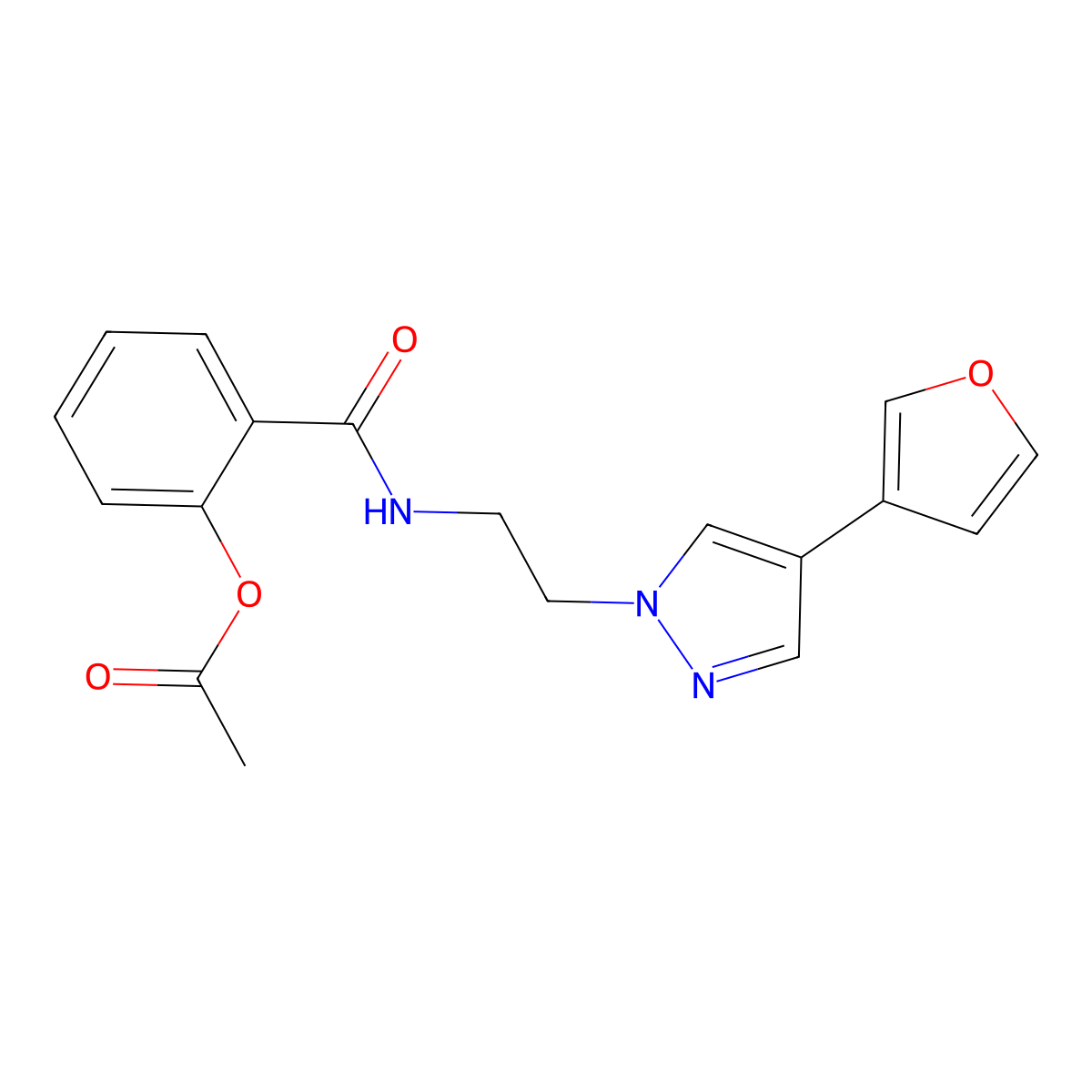 2-({2-[4-(furan-3-yl)-1H-pyrazol-1-yl]ethyl}carbamoyl)phenyl acetate molecular structure, CAS 2034353-67-6