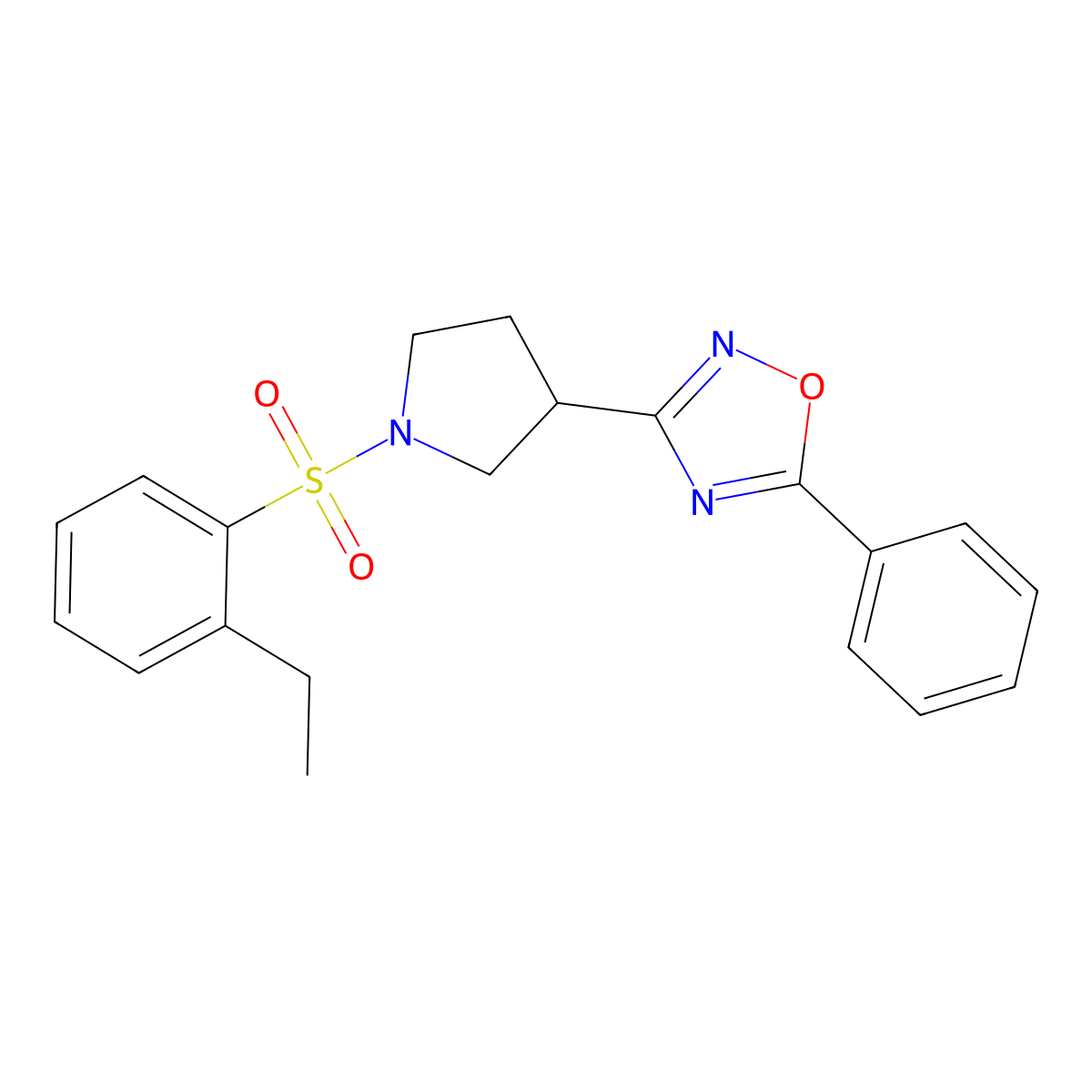 3-(1-((2-Ethylphenyl)sulfonyl)pyrrolidin-3-yl)-5-phenyl-1,2,4-oxadiazole molecular structure, CAS 2034353-68-7